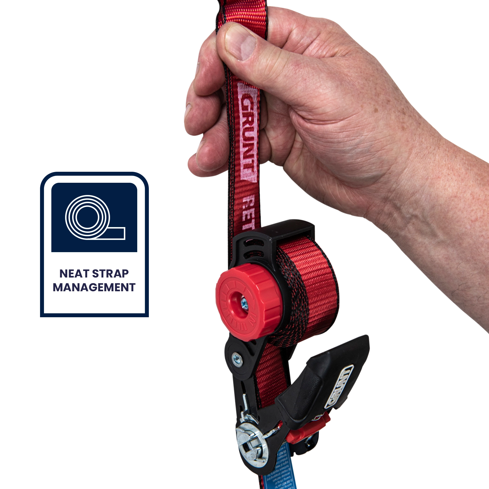 Grunt 25mm x 3.5m 340kg Red Manual Retractable Ratchet Tie Down - 2 Pack