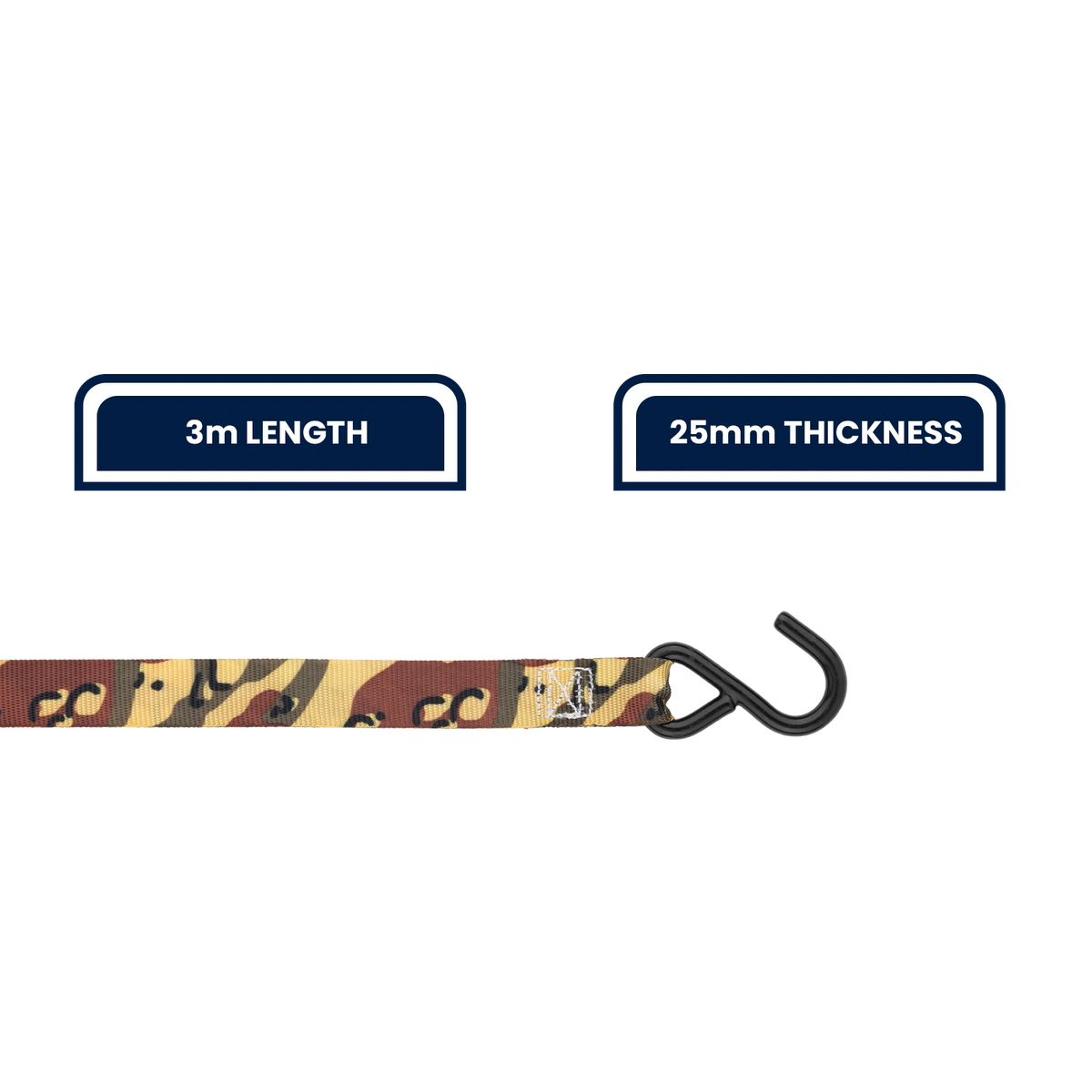 Grunt 25mm X 3m Desert Camo 272kg Black Ratchet Tie Down