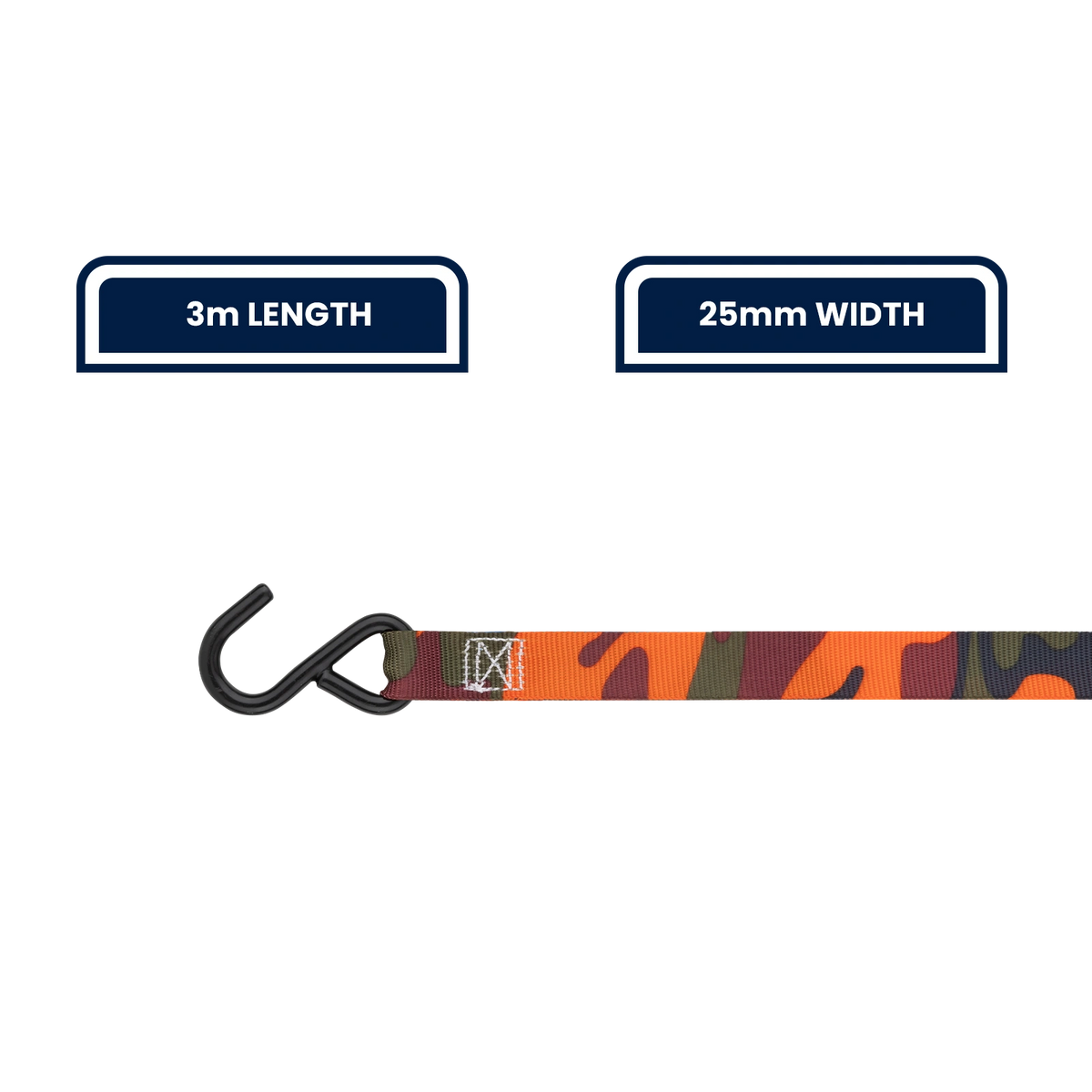 Grunt 25mm X 3m Blaze Camo 272kg Orange Ratchet Tie Down