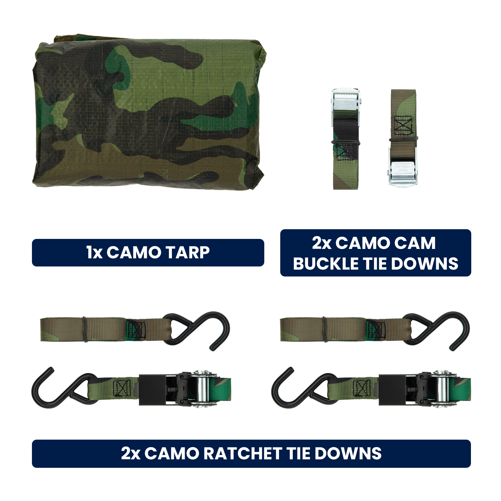 Grunt Camo Ratchet Straps, Cambuckle, & Tarp - 5 Piece Kit