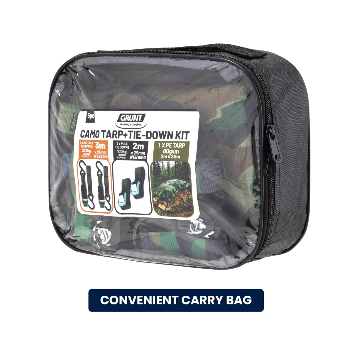 Grunt Camo Ratchet Straps, Cambuckle, & Tarp - 5 Piece Kit