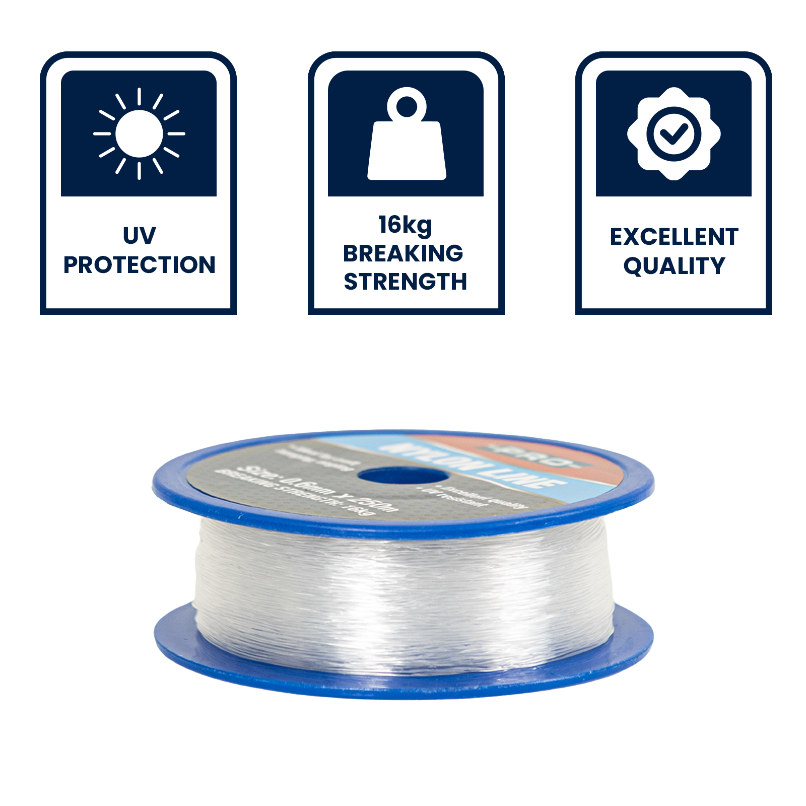 GRUNT Clear Nylon Fishing Line – bulk 250m transparent monofilament line for fishing, display hanging, and craft applications. High-tensile, clear, and durable. Available at Bunnings AU and NZ.