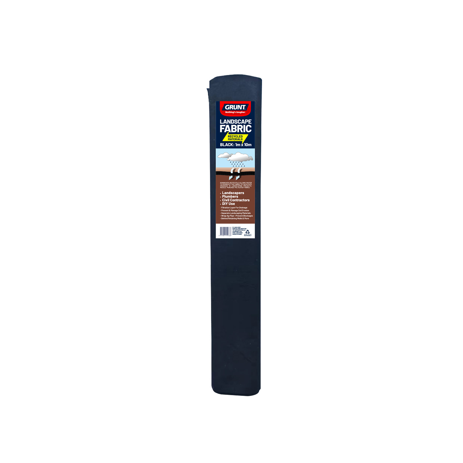 Grunt 1m x 10m Black Non woven Geotextile Membrane Drain Mat Fabric