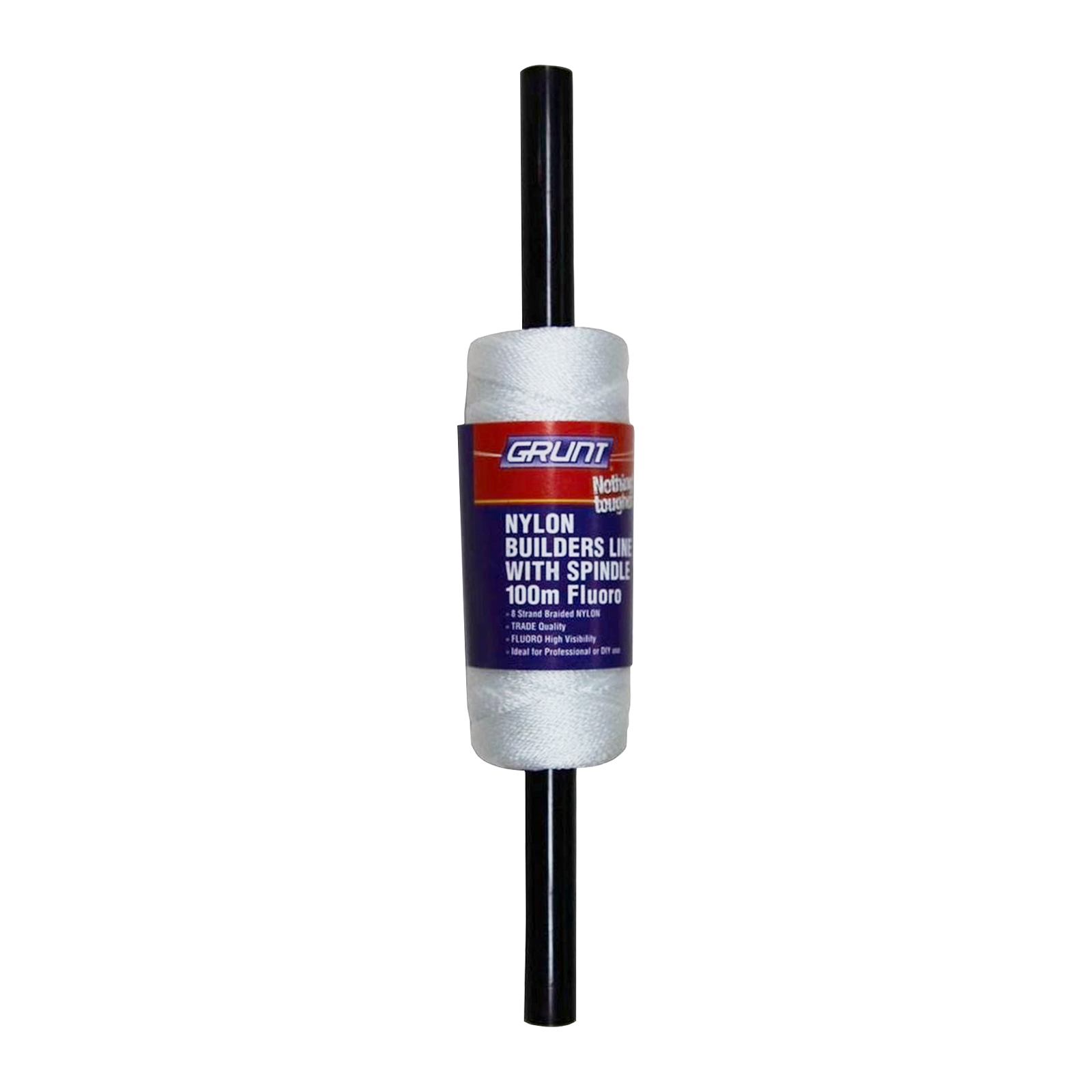 GRUNT 100m White Builders Brickies Nylon Line – long-run high-tensile nylon string line for bricklaying, construction layout, and large site marking. UV-resistant and tangle-resistant. Available at Bunnings NZ.