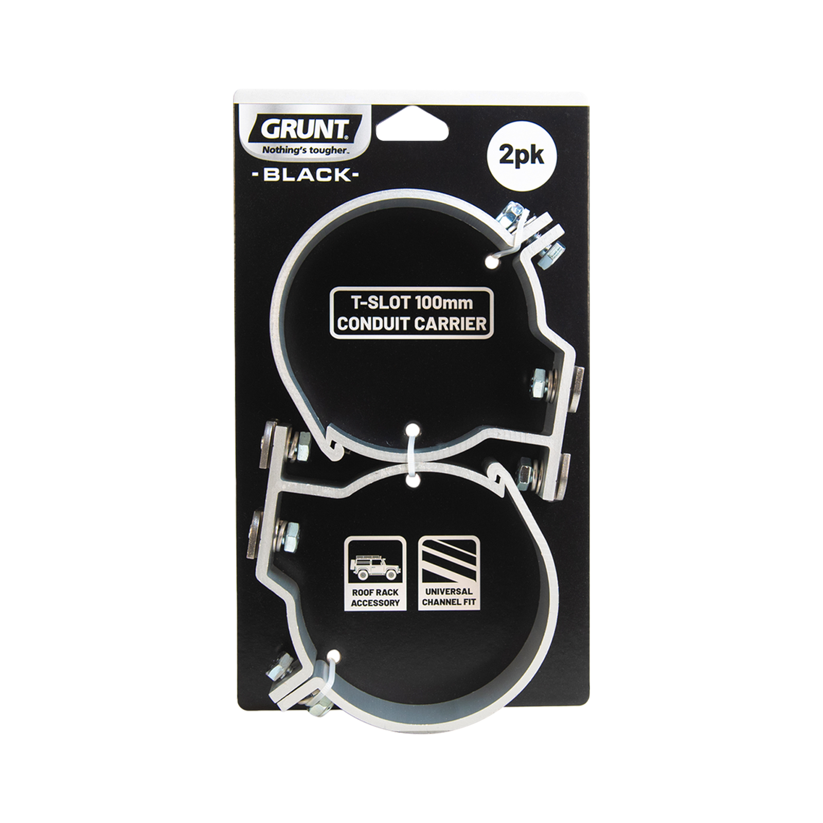 Grunt 100mm Black T-Slot Conduit Carrier Universal 2 - Pack