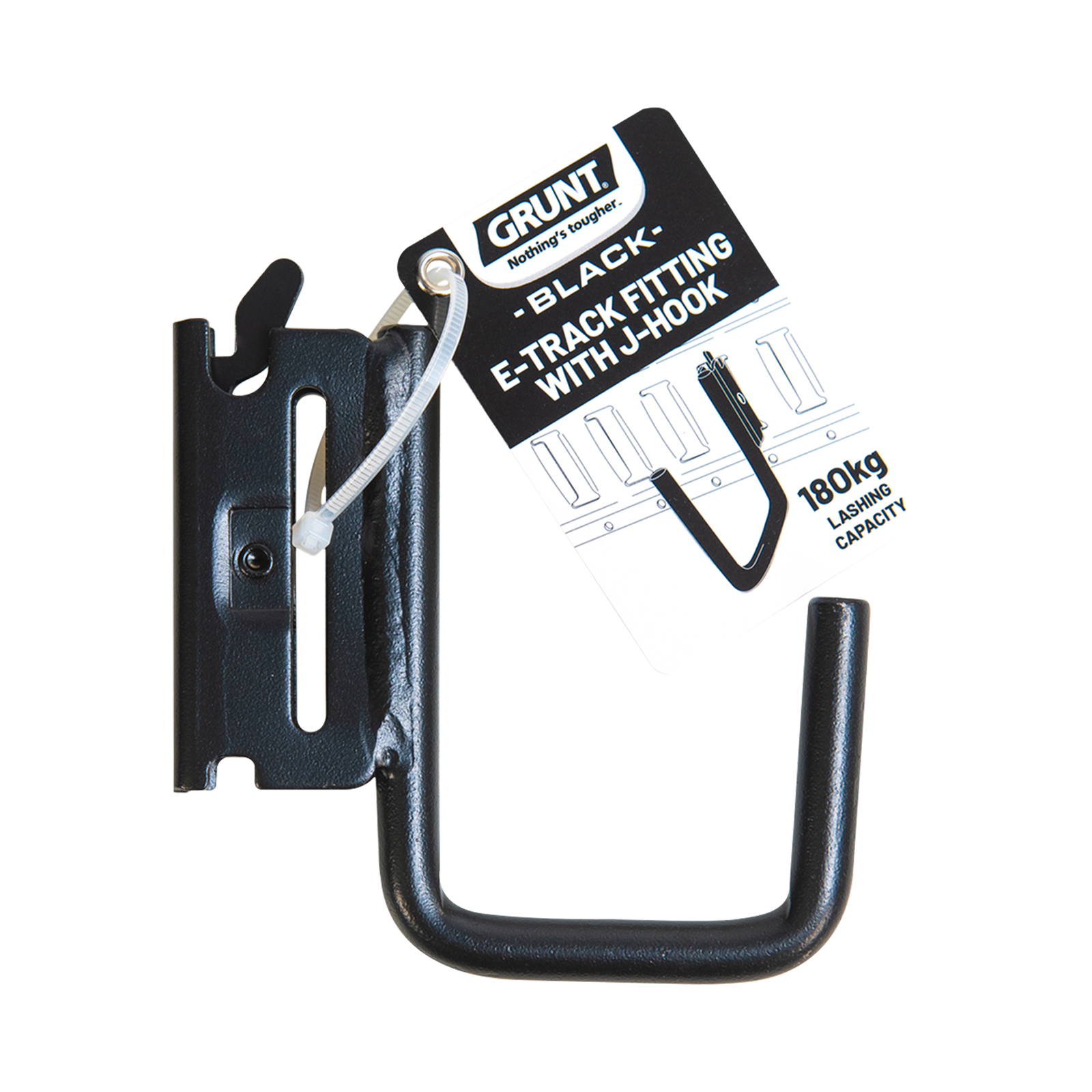 Grunt 100mm E Track Fitting W/J Hook Black
