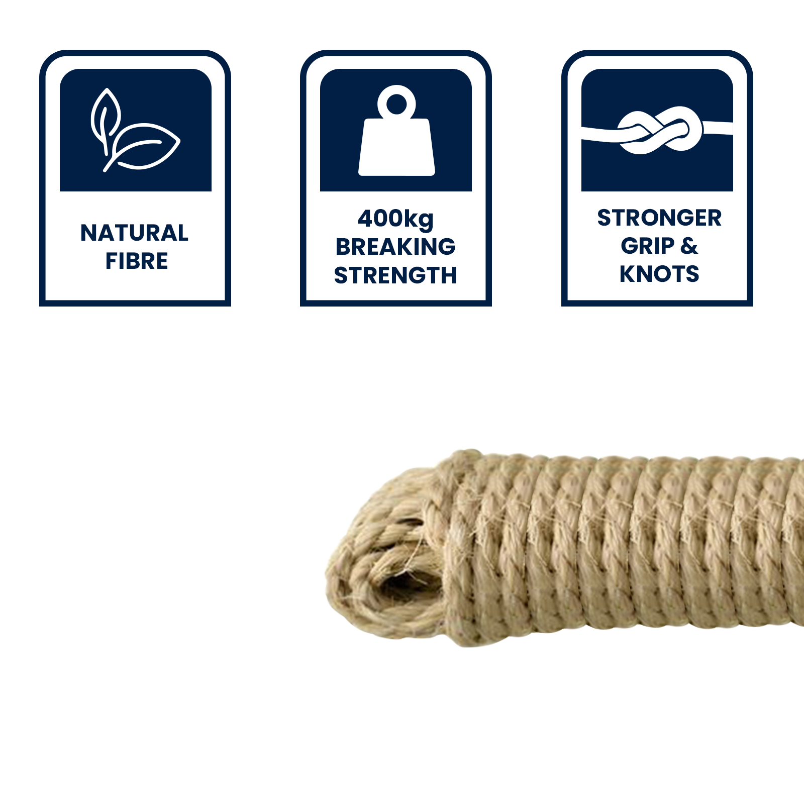 GRUNT 10mm x 10m Natural Sisal Twisted Rope – thick natural fibre sisal rope for heavy-duty cat scratching posts, decor, and rustic DIY projects. Biodegradable and sustainable. Available at Bunnings AU and NZ.