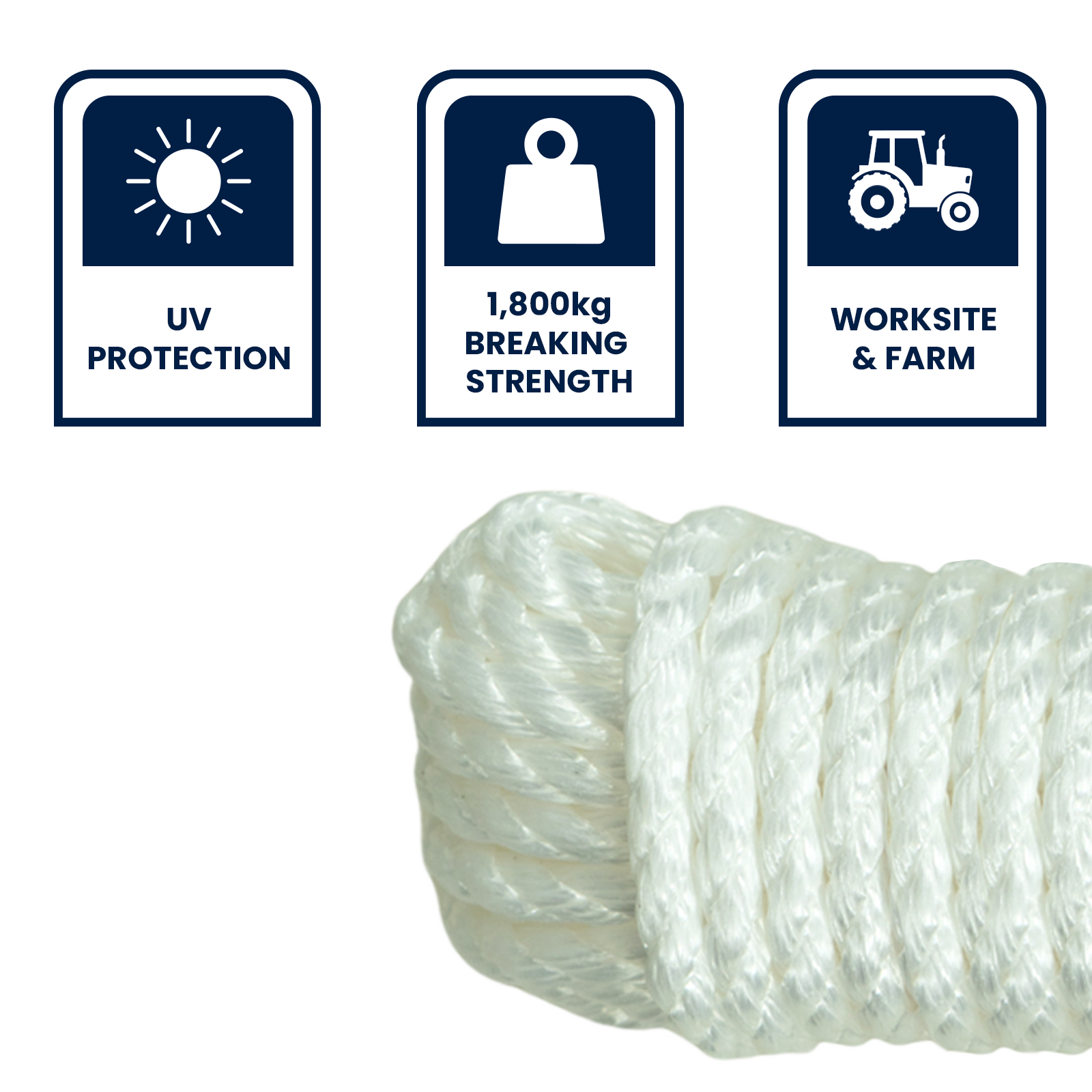 GRUNT 12mm x 20m White Super Silver Rope – premium thick UV-stable polypropylene rope for heavy-load securing, towing, and demanding outdoor applications. Maximum strength for professionals. Available at Bunnings AU and NZ.
