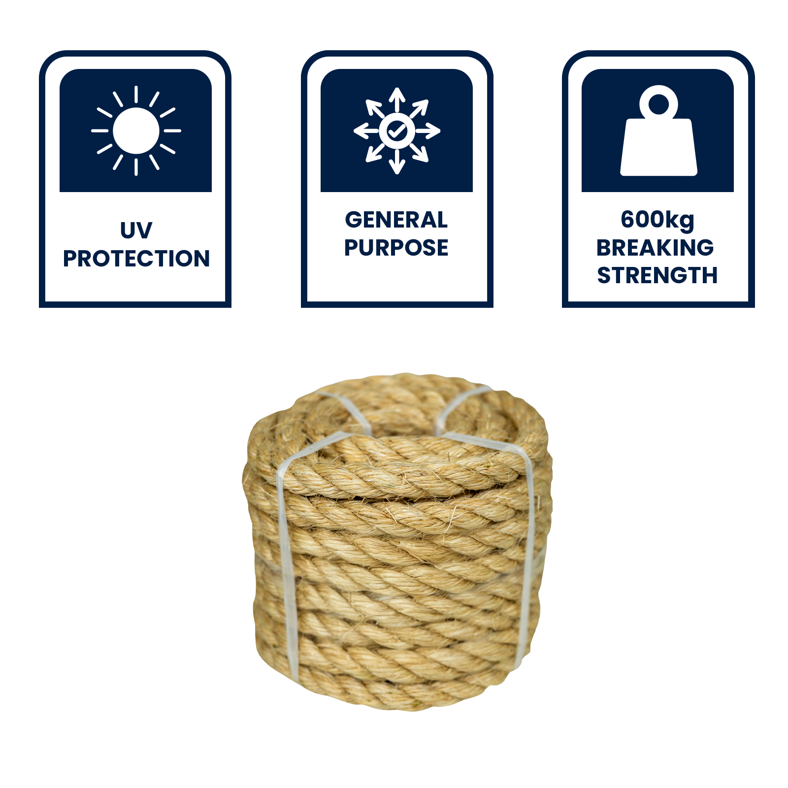 GRUNT 14mm x 10m Natural Sisal Twisted Rope – extra-thick natural sisal rope for large cat trees, nautical decor, heavy-duty craft, and rustic garden projects. 100% natural biodegradable fibre. Available at Bunnings AU and NZ.