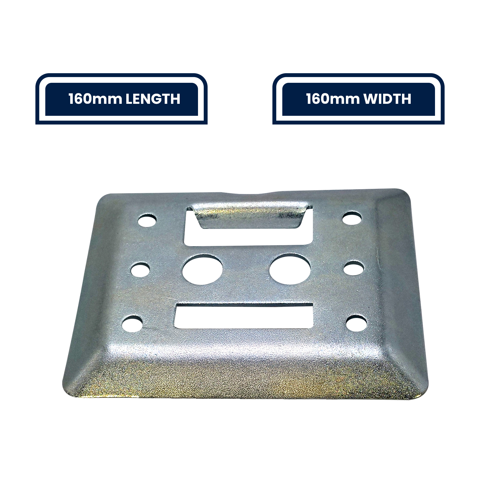 GRUNT 160mm Silver E Track Versatile Fixing Plate – universal mounting plate for E-Track cargo systems in trailers and vans. Maximises load-securing flexibility and tie-down attachment options. Available at Bunnings AU.
