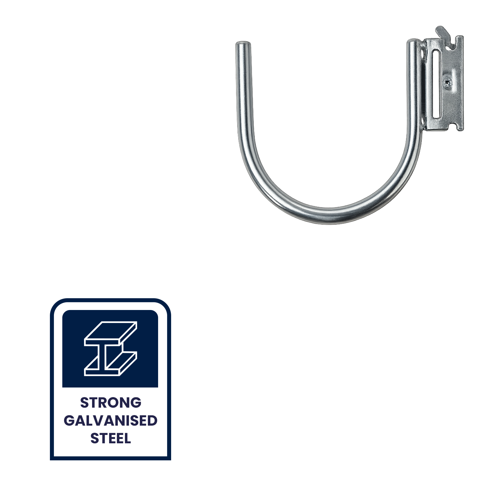 GRUNT 165mm E Track Fitting with J Hook – compatible E-Track anchor fitting with J hook for securing nets, straps, and cargo covers in trailers and vans. Easy snap-in installation. Available at Bunnings AU.