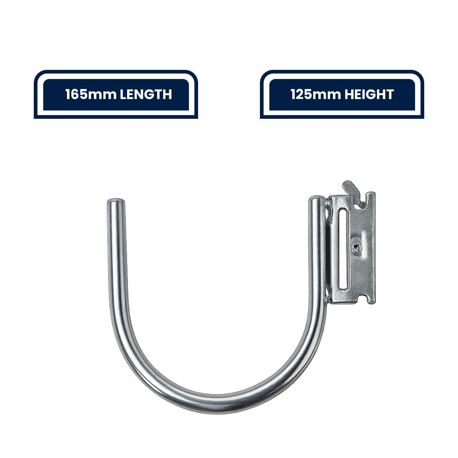 GRUNT 165mm E Track Fitting with J Hook – compatible E-Track anchor fitting with J hook for securing nets, straps, and cargo covers in trailers and vans. Easy snap-in installation. Available at Bunnings AU.