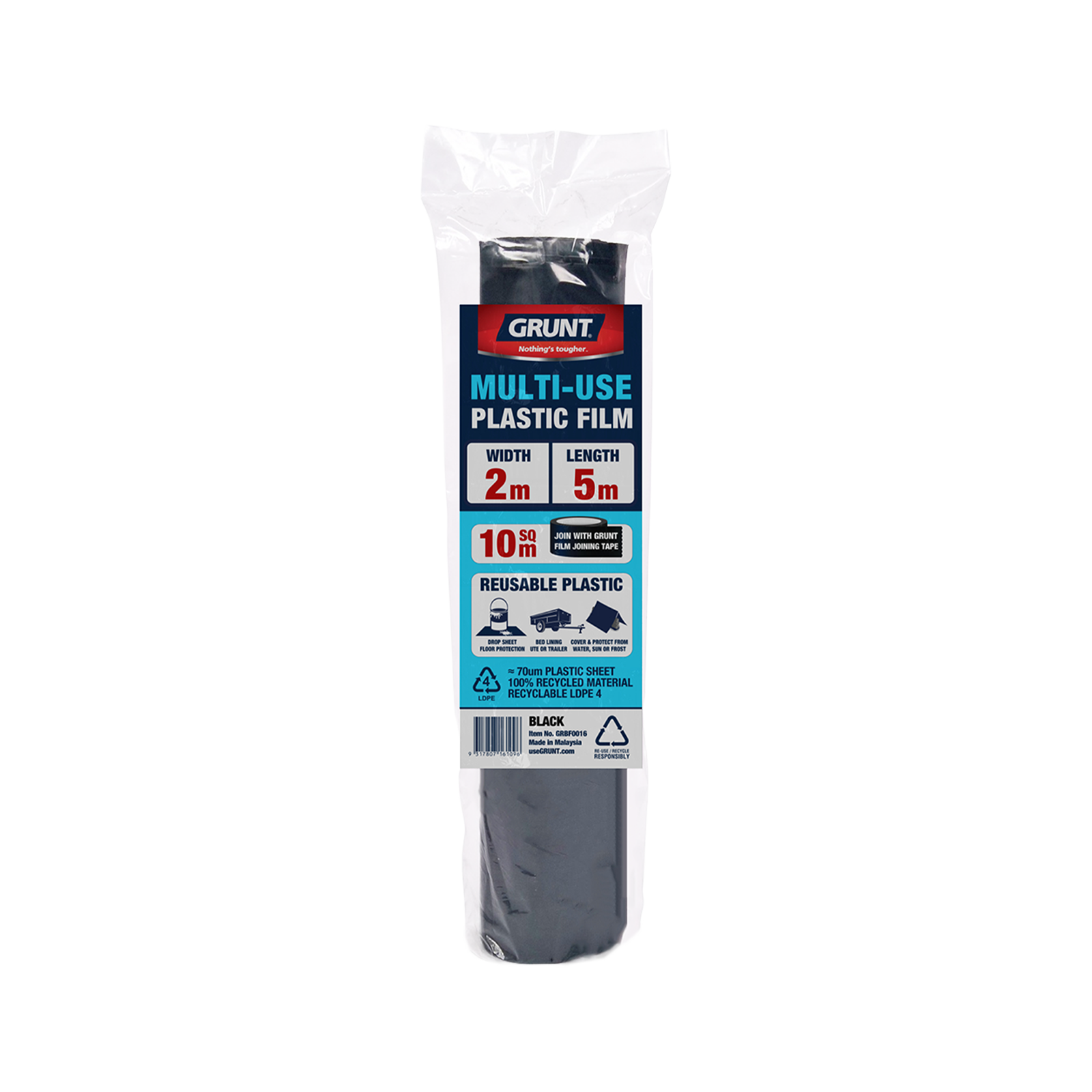 Grunt 2m x 5m Black 70um Multi Use Plastic Film