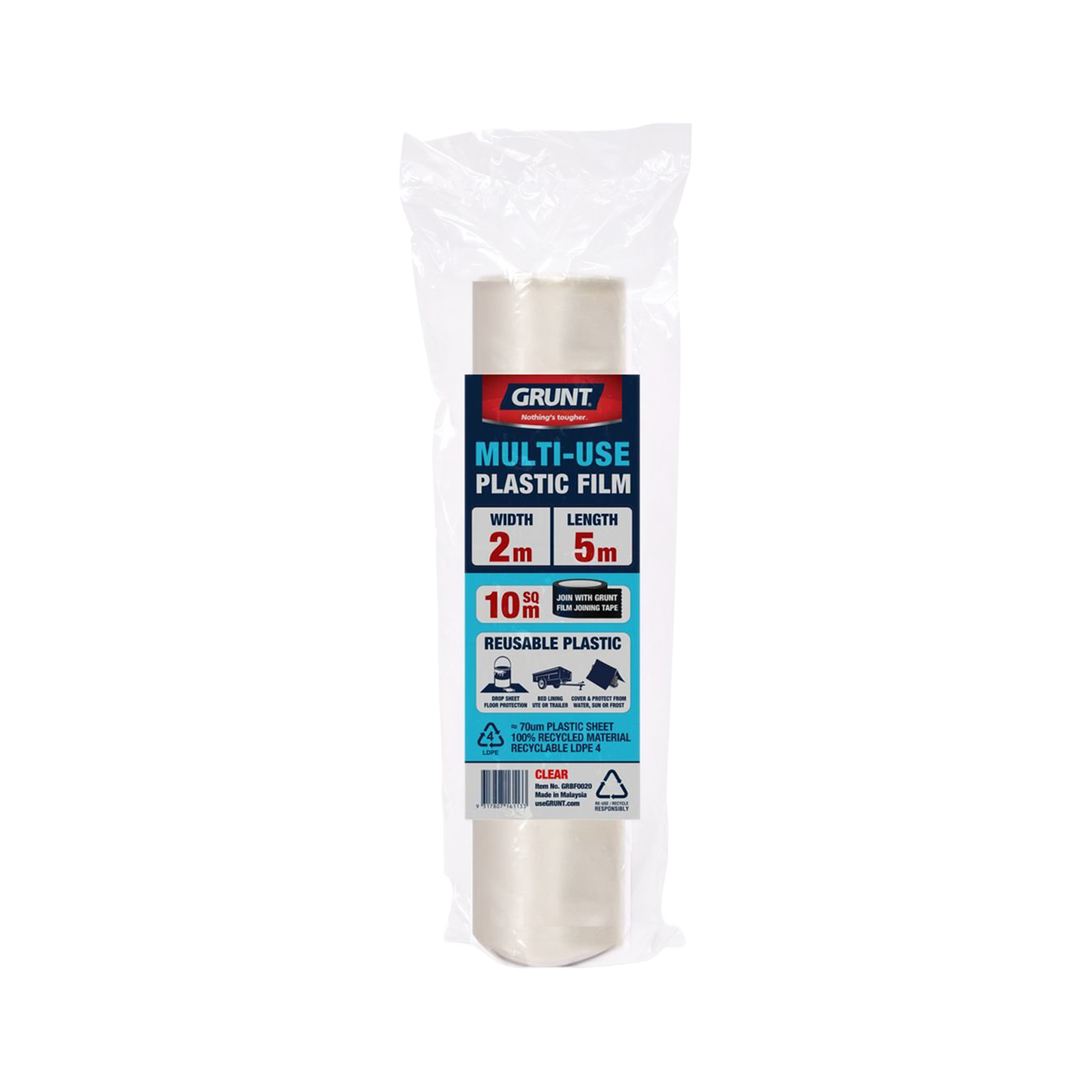 Grunt 2m x 5m Clear 70um Multi Use Plastic Film