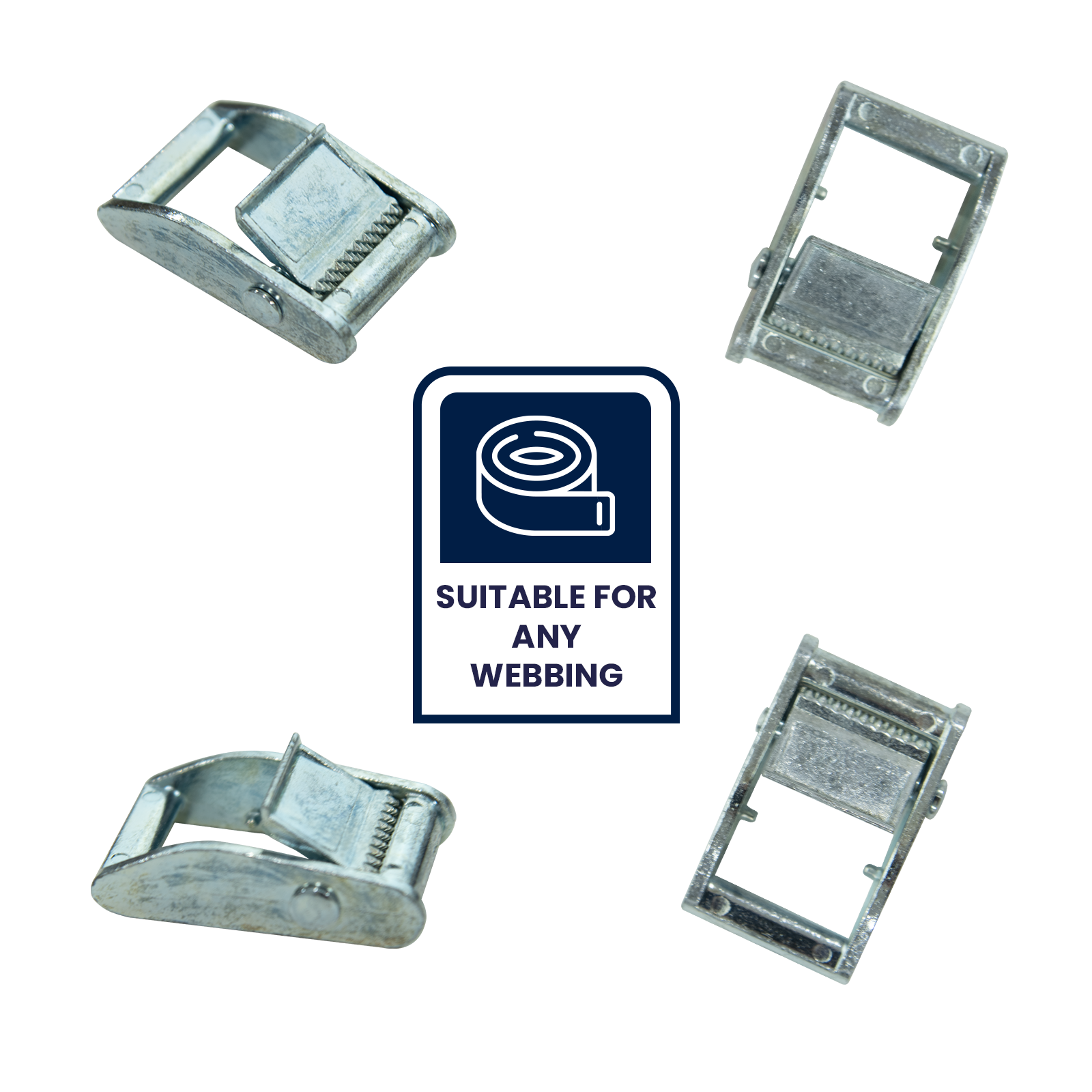 GRUNT 25mm Zinc Metal Cam Buckle 2-Pack – corrosion-resistant zinc alloy cam buckles for 25mm webbing and DIY strap projects. Secure grip with quick-adjust functionality. Available at Bunnings AU and NZ.