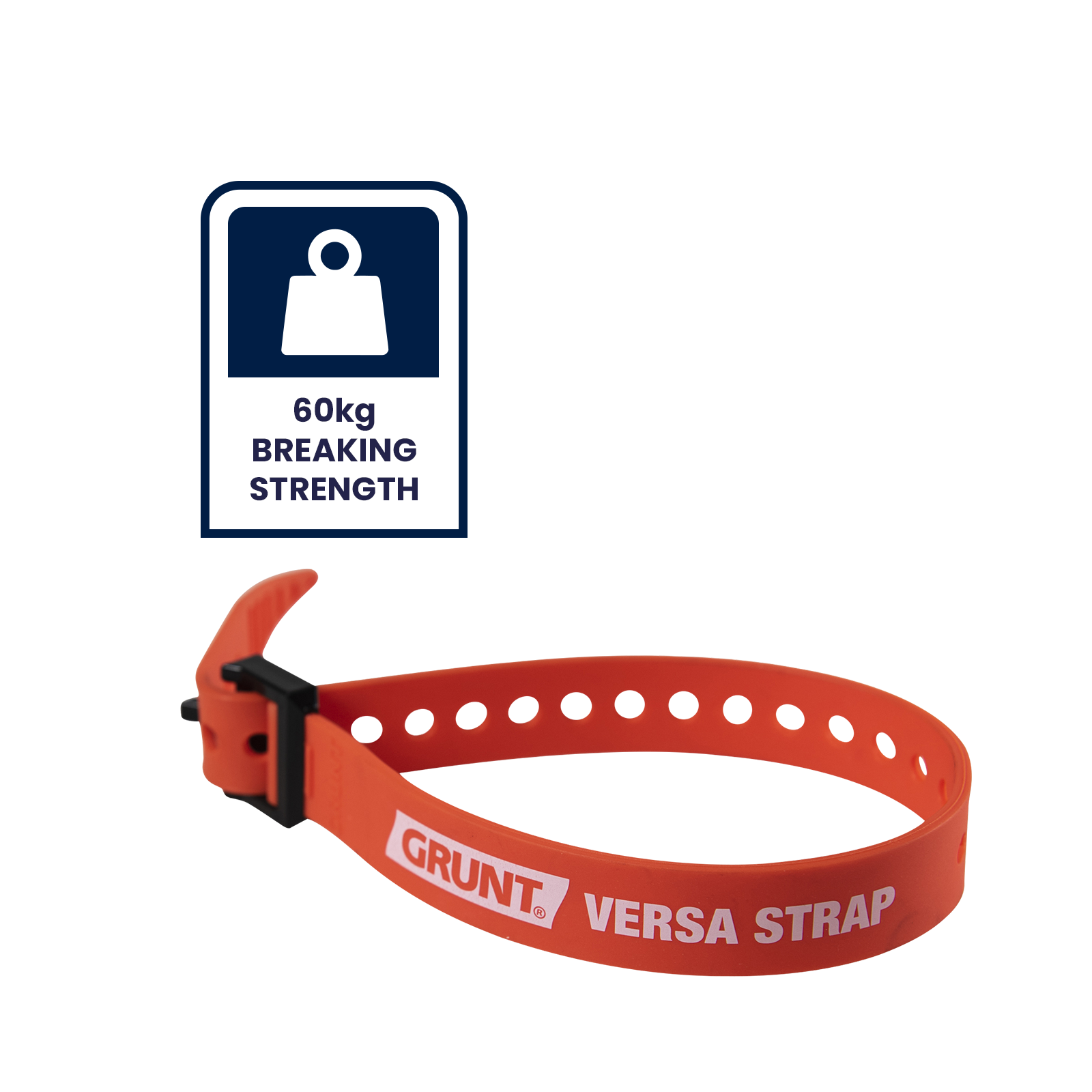 GRUNT 25mm x 80cm Orange Versa Extra Wide Strap – versatile wide-body securing strap for bundling tools, cables, and gear. Hook-and-loop fastening for quick and easy load management. Available at Bunnings AU and NZ.