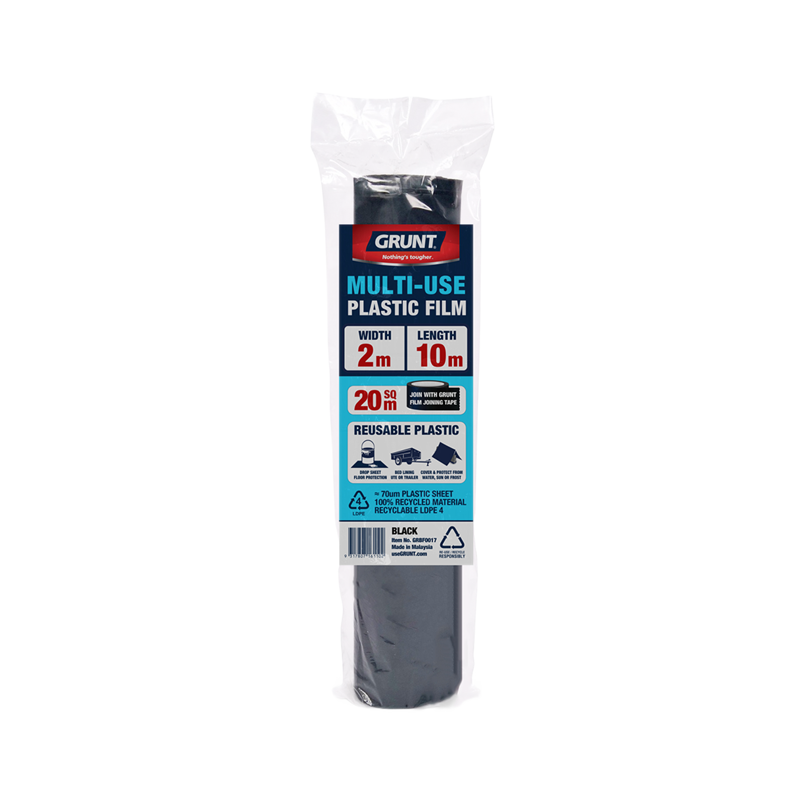 Grunt 2m x 10m Black 70um Multi use Plastic Film