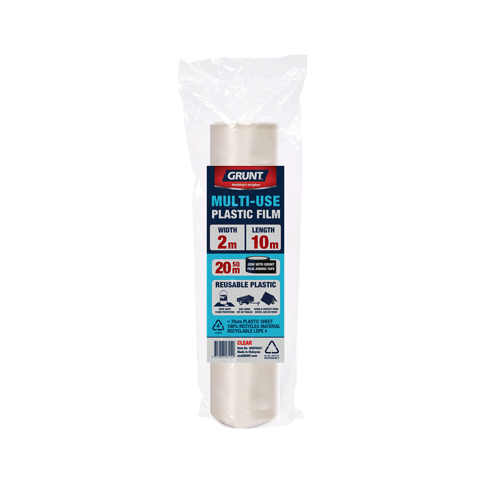 Grunt 2m x 10m Clear 70um Multi use Plastic Film