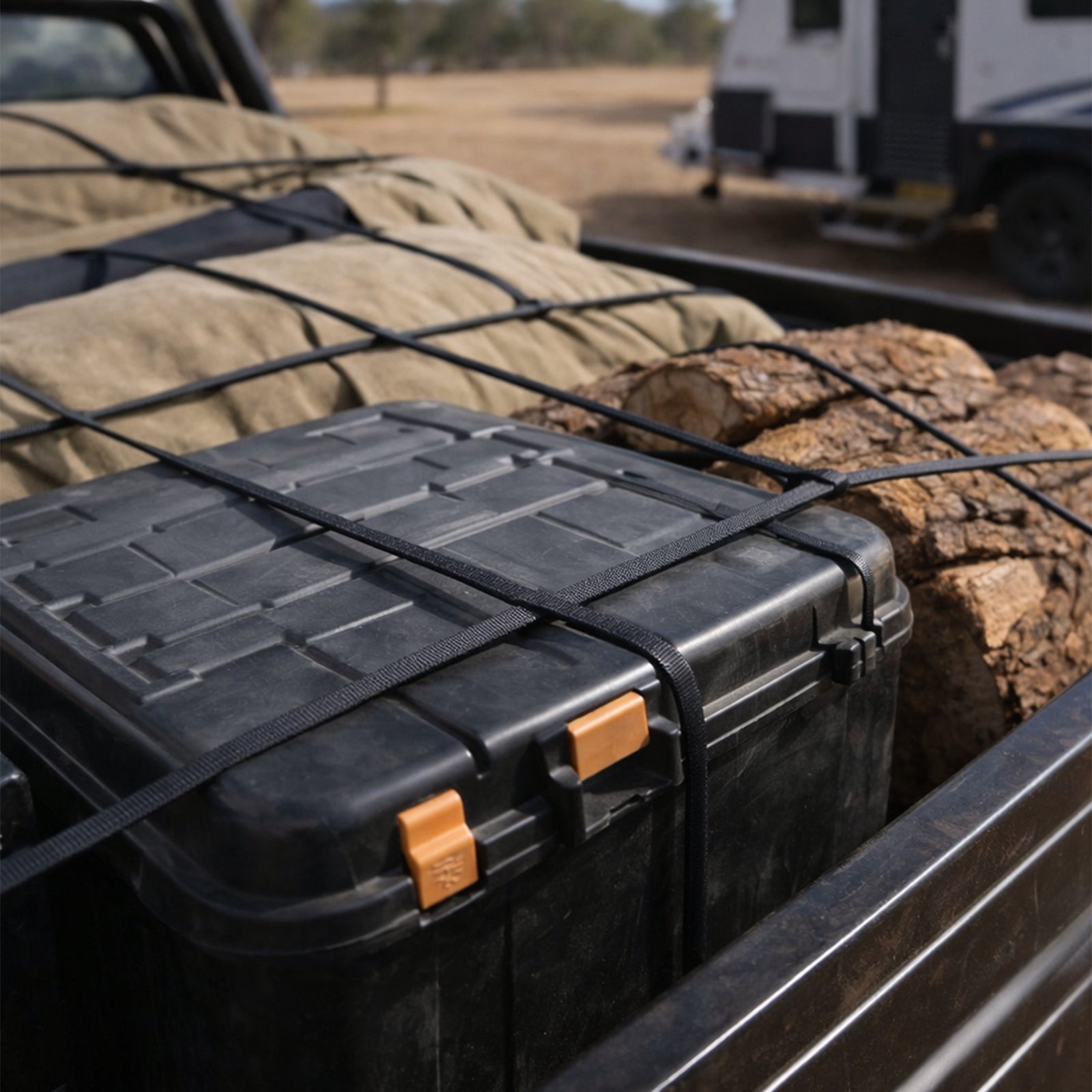 GRUNT 30m Black Flat Rope Refill Roll – replacement flat rope for ratchet tie-down straps and cargo securing systems. Durable black polyester webbing for ongoing load restraint use. Available at Bunnings AU and NZ.