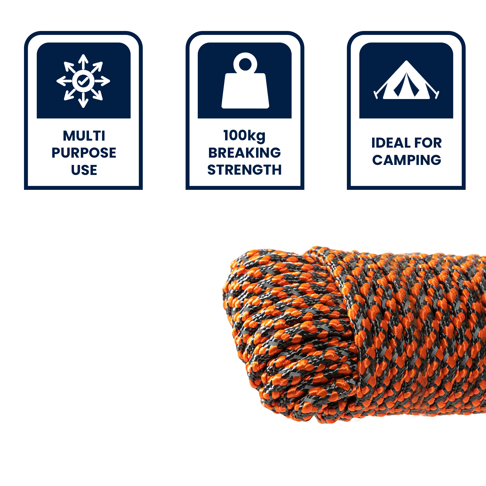 GRUNT 3mm x 20m Orange Textured Reflective Rope – high-visibility safety rope with reflective yarn for night-time marking, camping, and site safety barriers. Easy-grip texture for secure handling. Available at Bunnings AU and NZ.