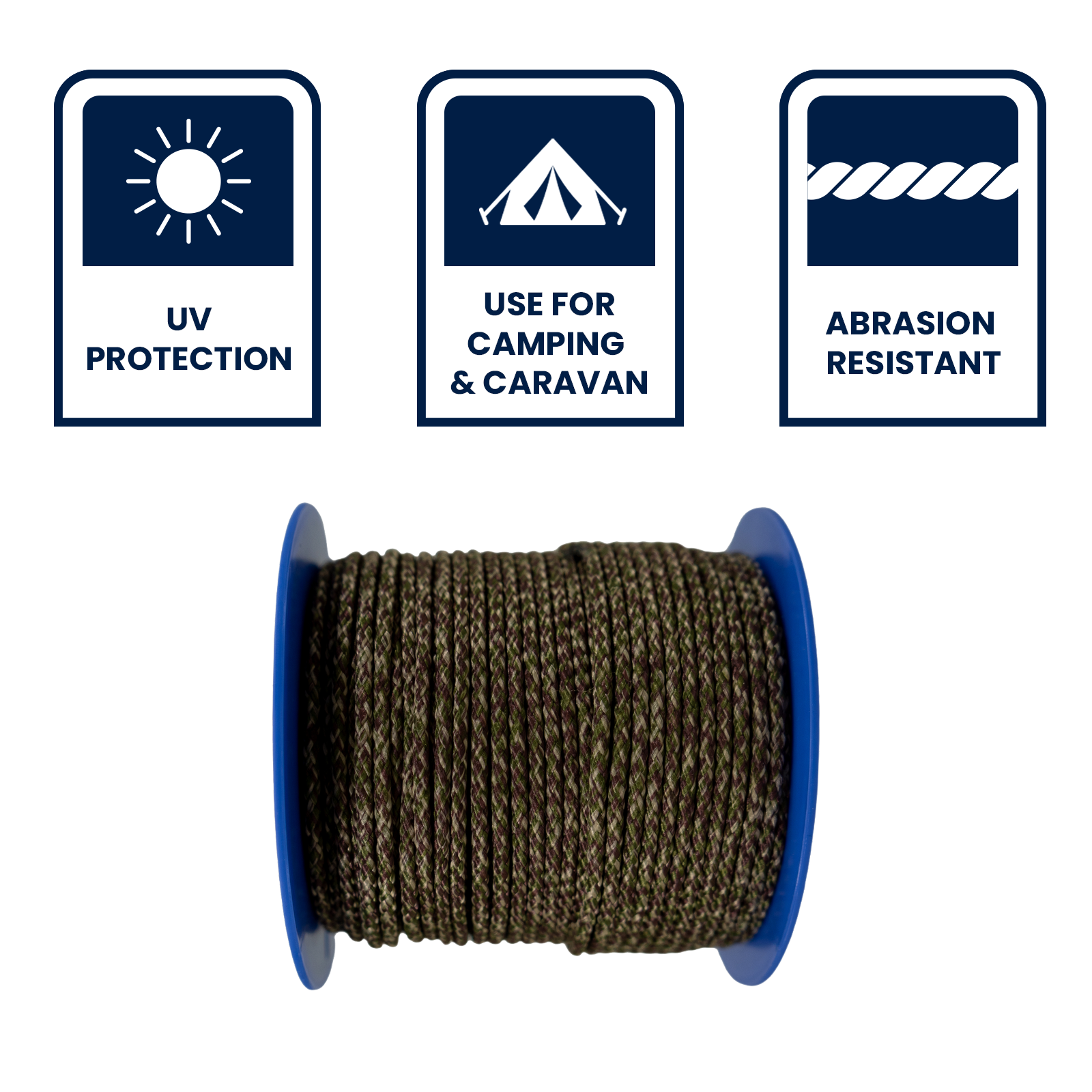 GRUNT 3mm x 60m Camouflage Army Cord – long-run camo utility cord for military-style rigging, camping, hunting, and outdoor survival applications. Lightweight and multi-purpose. Available at Bunnings AU and NZ.