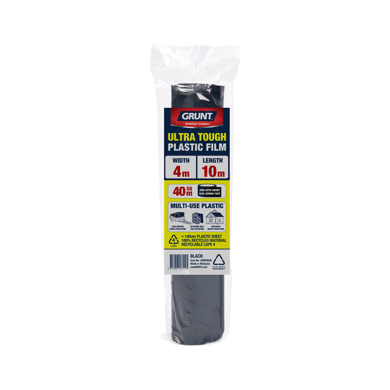 Grunt 4m x 10m Black 140um Multi Use Plastic Film