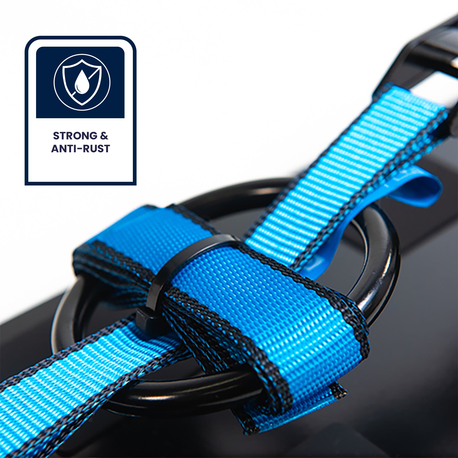 GRUNT 405mm Blue Universal T Slot Gas Bottle Holder – T-track compatible holder for safely securing BBQ gas bottles and cylinders on ute trays and work vehicles during transport. Available at Bunnings AU and NZ.