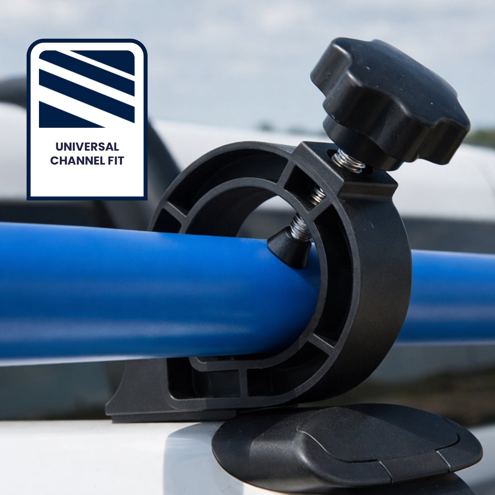 GRUNT 40mm Black T Slot Long Handle Tool Holder Set – T-slot compatible tool holder for ute trays and work vans. Secures shovels, rakes, brooms, and long-handled tools during transport. Available at Bunnings AU and NZ.