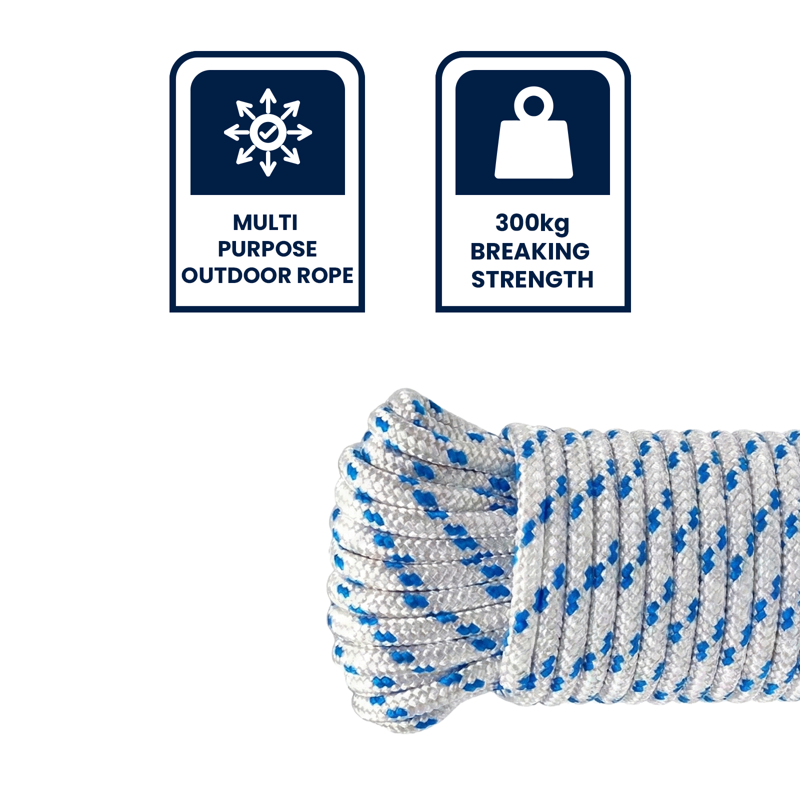 GRUNT 4mm x 10m White with Pink/Blue Tracer Rope – high-visibility construction line for marking, surveying, and building layout. Bright tracer for easy identification on site. Available at Bunnings AU and NZ.