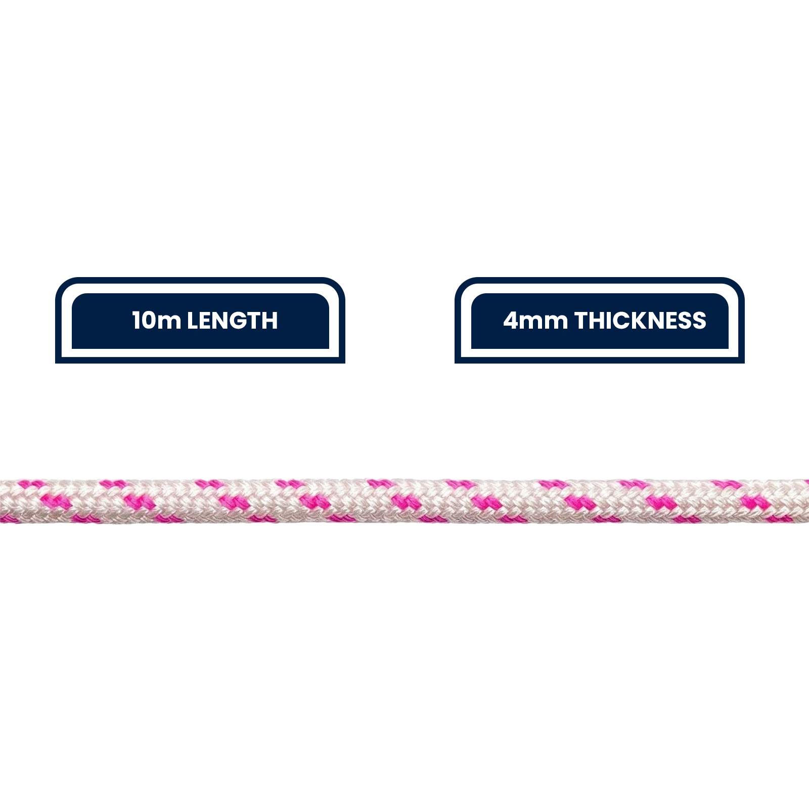 GRUNT 4mm x 10m White with Pink/Blue Tracer Rope – high-visibility construction line for marking, surveying, and building layout. Bright tracer for easy identification on site. Available at Bunnings AU and NZ.