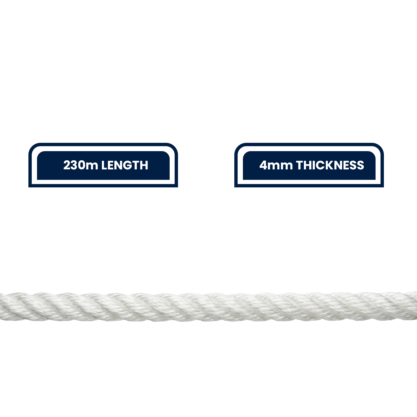 GRUNT 4mm x 230m White Super Silver Rope – bulk trade roll of lightweight polypropylene rope for general tying, construction, and outdoor securing tasks. UV-stable and long-lasting. Available at Bunnings AU.