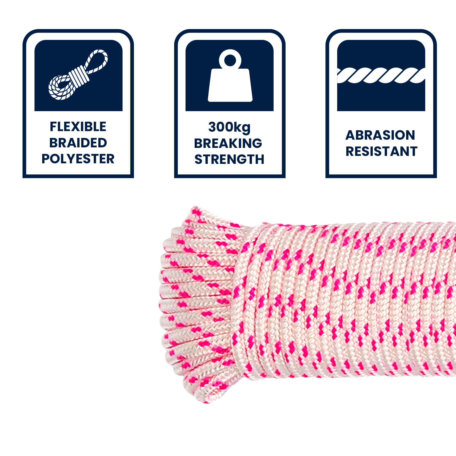GRUNT 4mm x 30m High Visibility Tracer Rope – long-run pink/blue tracer rope for building layout, site marking, and construction surveying. Highly visible for accurate DIY and trade work. Available at Bunnings AU and NZ.