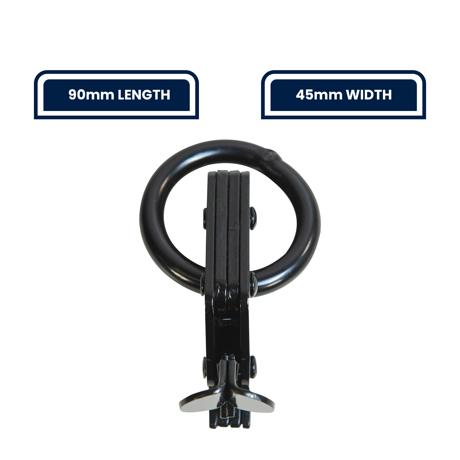 GRUNT 50mm Black O Ring E Track Fitting – versatile E-Track O-ring anchor for attaching straps, ropes, and nets in trailer and van cargo systems. Strong 360-degree strap attachment. Available at Bunnings AU and NZ.