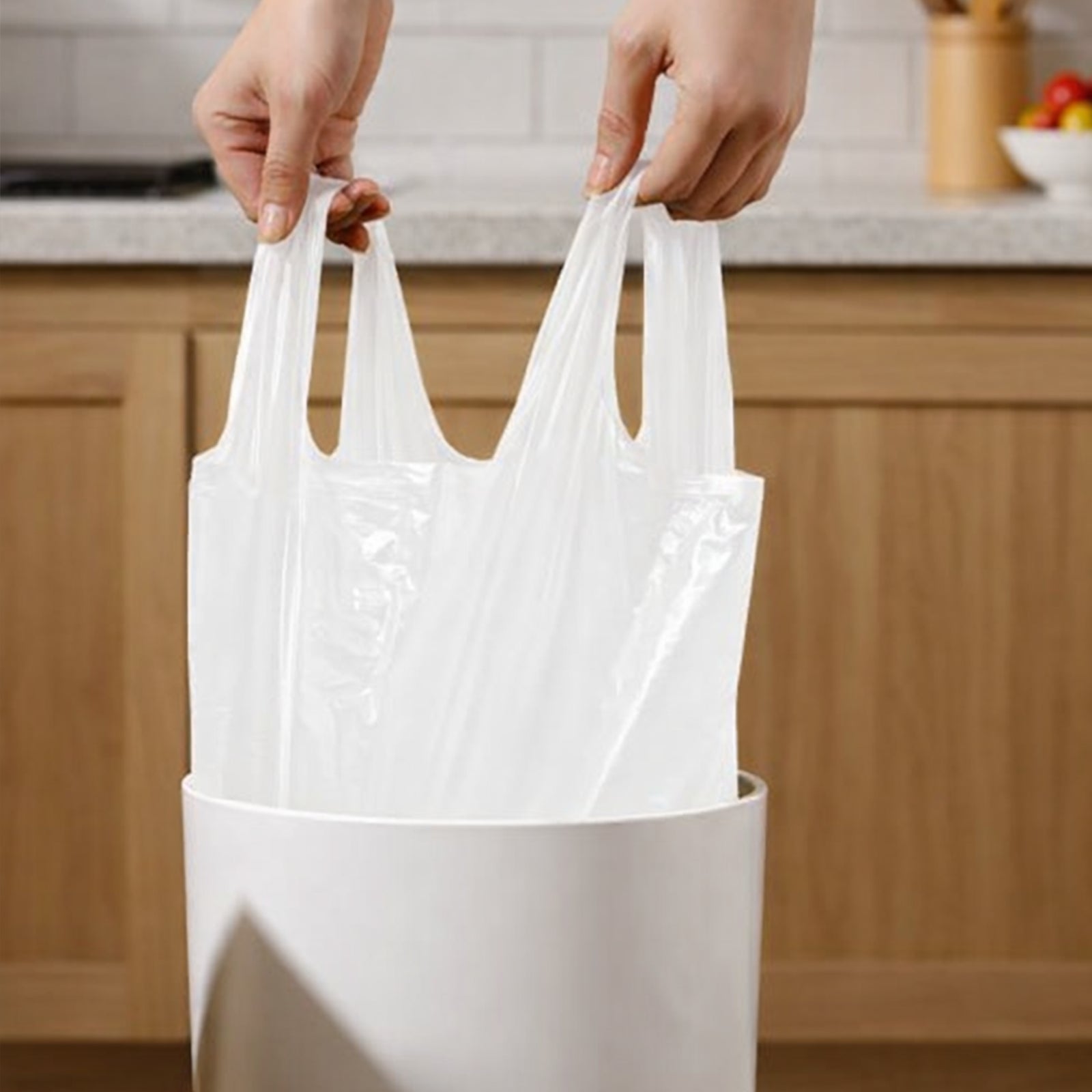 GRUNT 34L White Kitchen Tie Top Rubbish Bags 100-Pack – convenient tie-top bin liners for 34L kitchen bins. Integrated tie strips for easy sealing and hygienic waste disposal. Available at Bunnings AU and NZ.