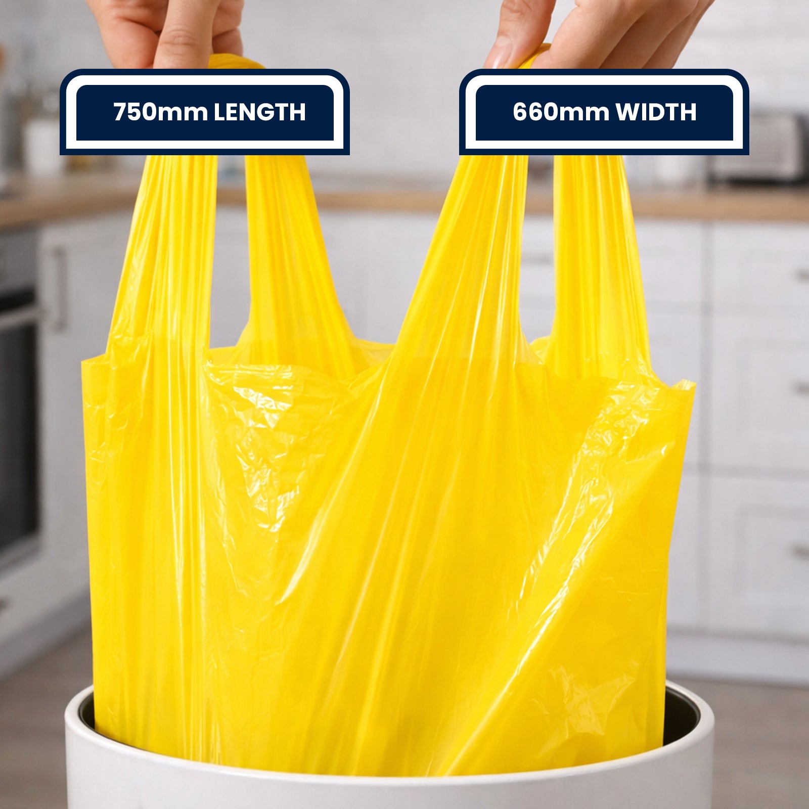 GRUNT 40L Yellow Lemon Scented Tie Top Rubbish Bags 50-Pack – fresh-scented tie-top bin liners for large kitchen bins. Odour-neutralising lemon fragrance with convenient built-in tie strips. Available at Bunnings AU and NZ.