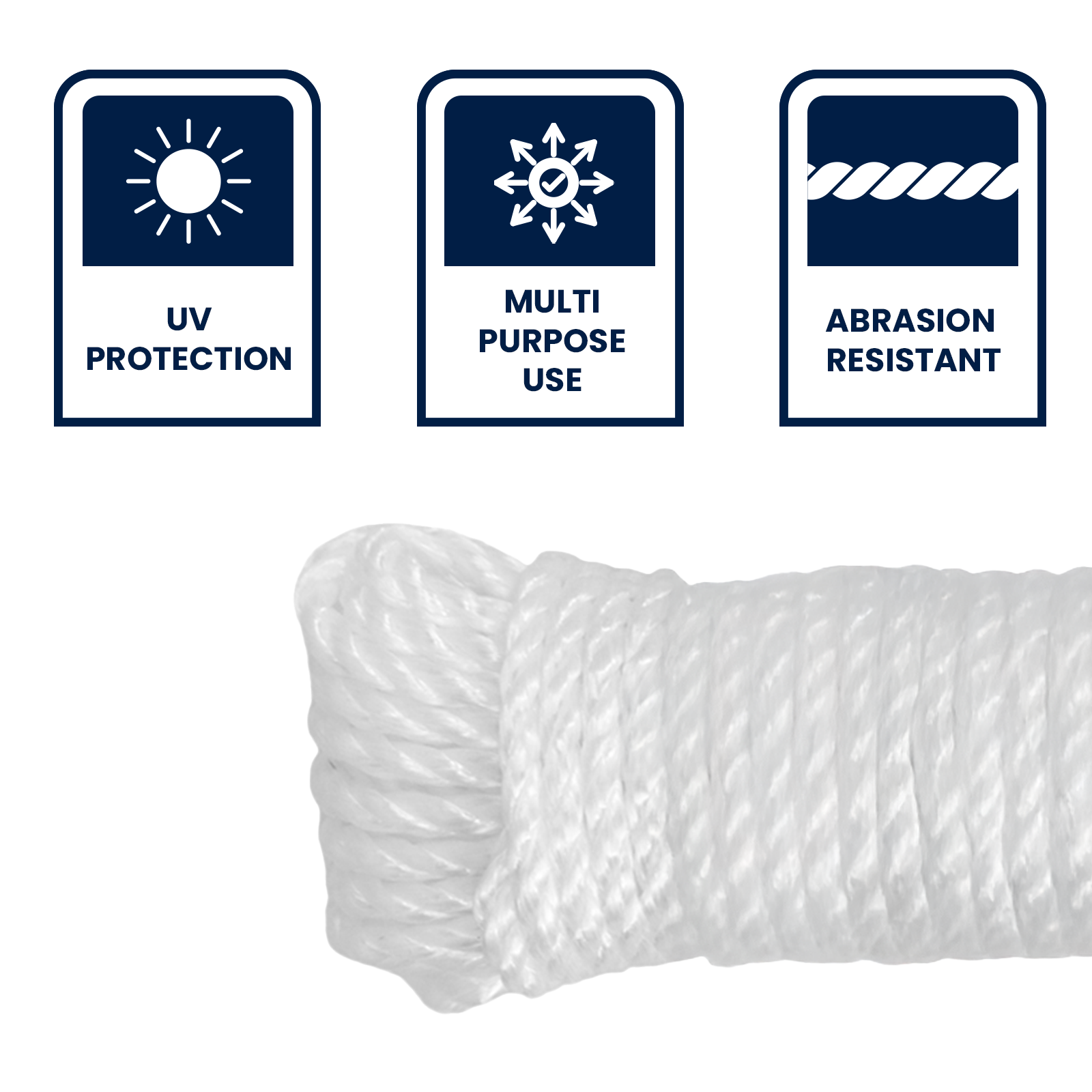GRUNT 6mm x 20m White Super Silver Rope – UV-stabilised polypropylene rope for securing, camping, and general outdoor applications. Strong and weather-resistant for DIY and trade. Available at Bunnings AU and NZ.