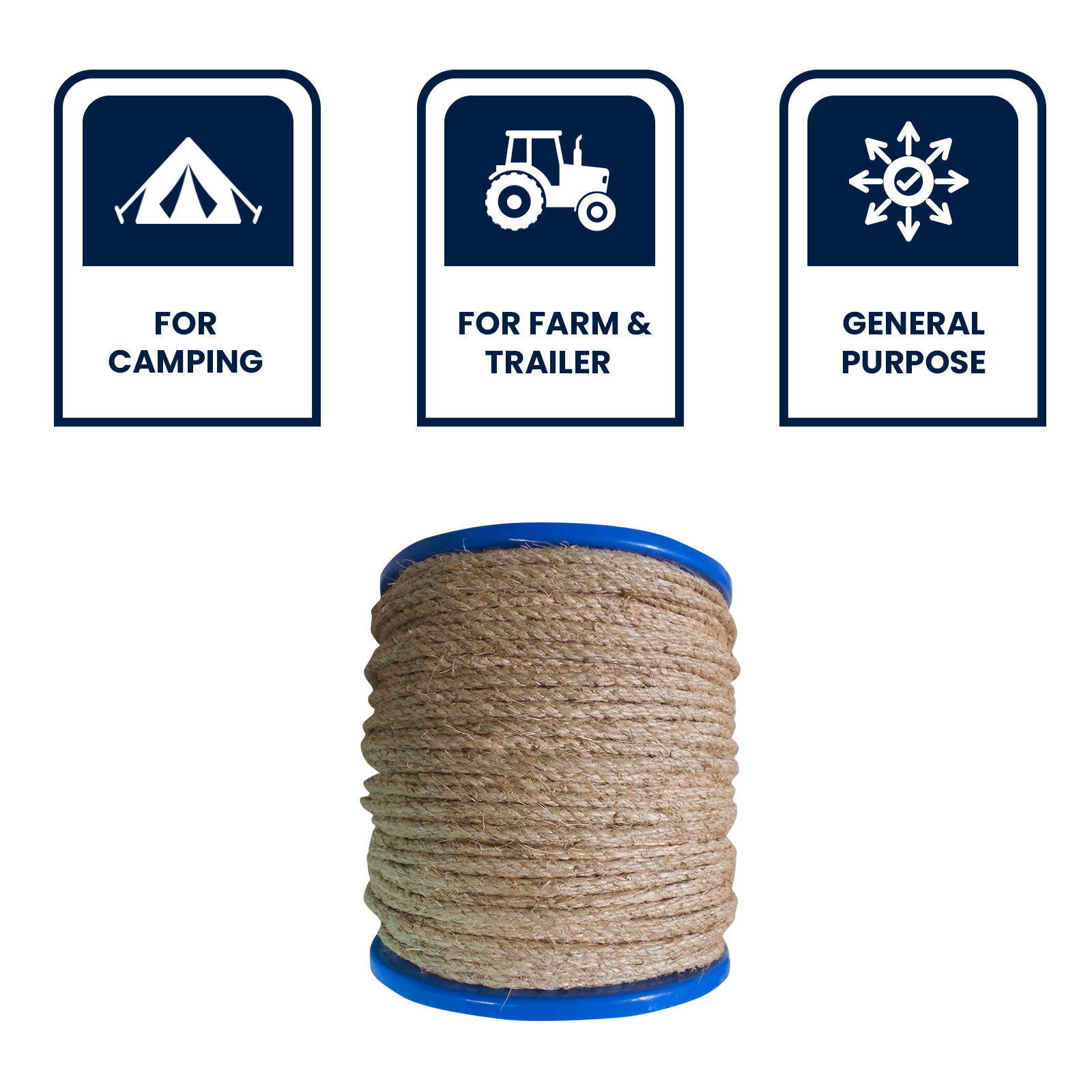 GRUNT 6mm x 240m Natural Twisted Sisal Rope – bulk reel of biodegradable sisal rope for garden, craft, baling, and commercial applications. Eco-friendly natural fibre in a trade-size quantity. Available at Bunnings AU.