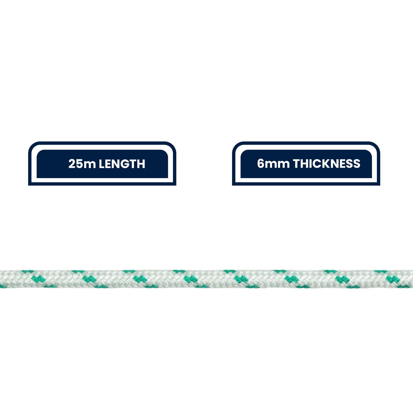 GRUNT 6mm x 25m White and Green Outdoor Rope – durable twisted polypropylene rope for garden, camping, and general outdoor use. UV-resistant and weatherproof. Available at Bunnings NZ.