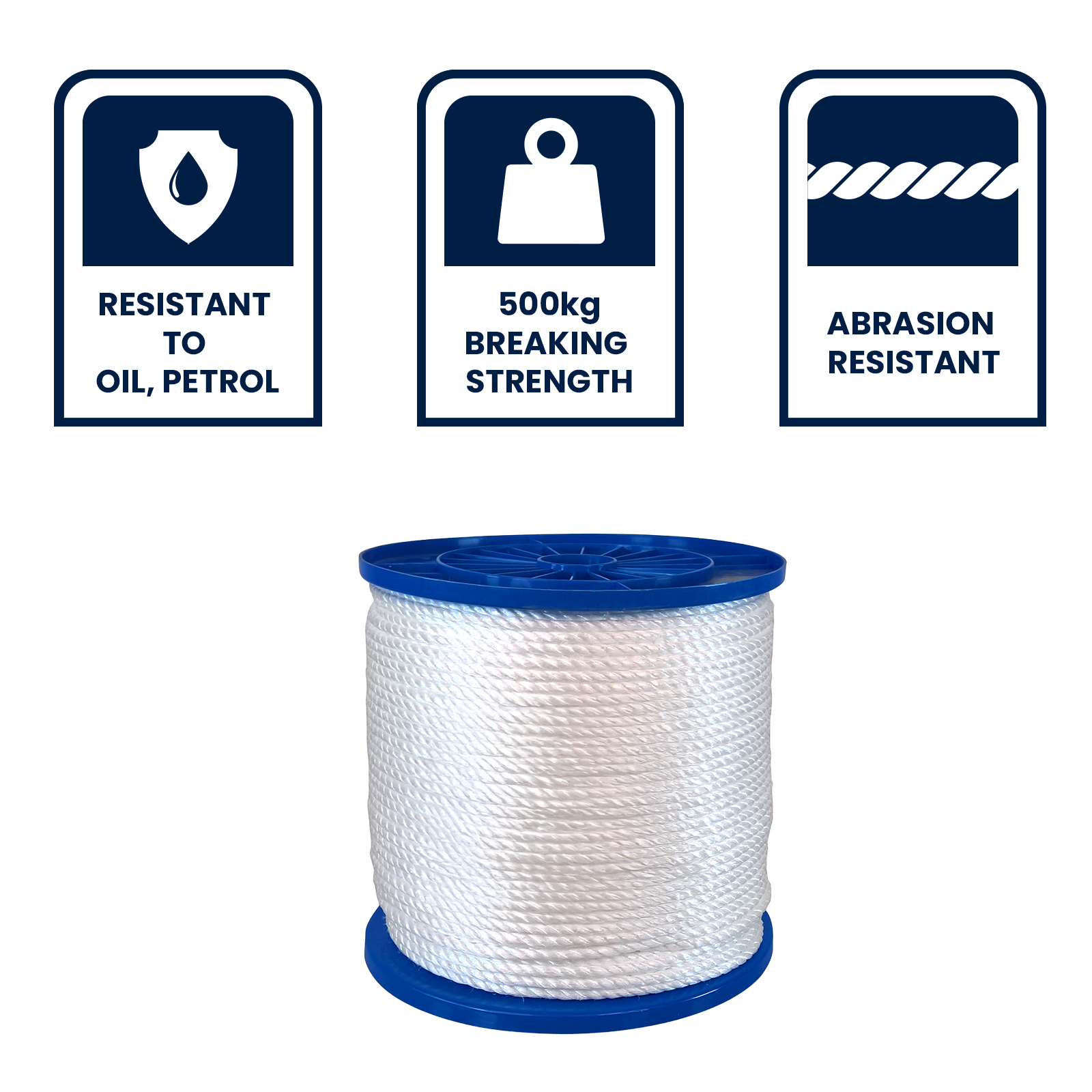 GRUNT 6mm x 300m White Super Silver Rope – large bulk reel of UV-resistant polypropylene rope for high-volume trade and construction site use. Strong, durable, and long-lasting. Available at Bunnings AU.