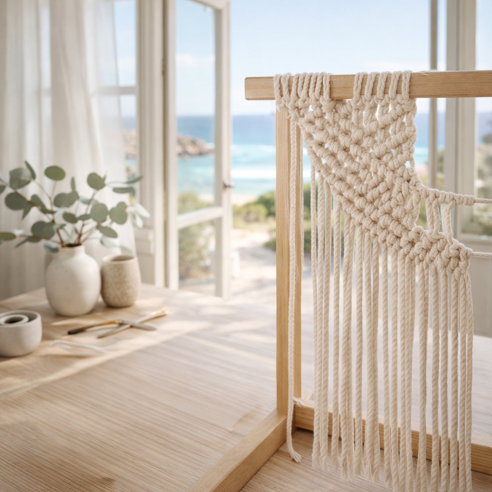 GRUNT 6mm x 50m White Macramé Cotton Cord – thick soft twisted cotton cord for large macramé projects, wall art, and decorative plant hangers. Premium natural fibre craft cord. Available at Bunnings AU and NZ.