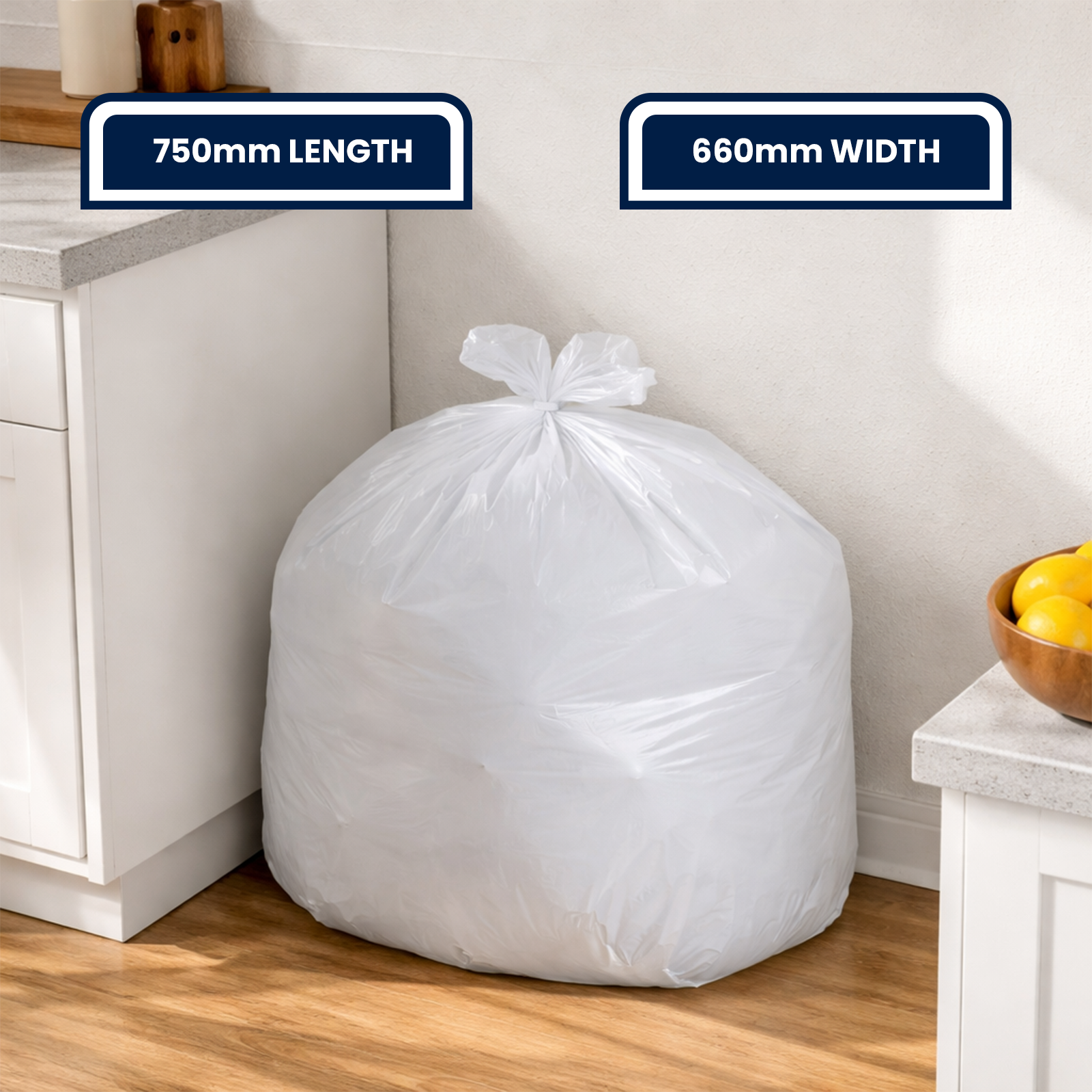 GRUNT 40L White Extra Large Kitchen Tidy Bags 25-Pack – oversized white bin liners for large kitchen bins and office bins. Strong, clean, and leak-resistant for high-volume waste. Available at Bunnings AU.