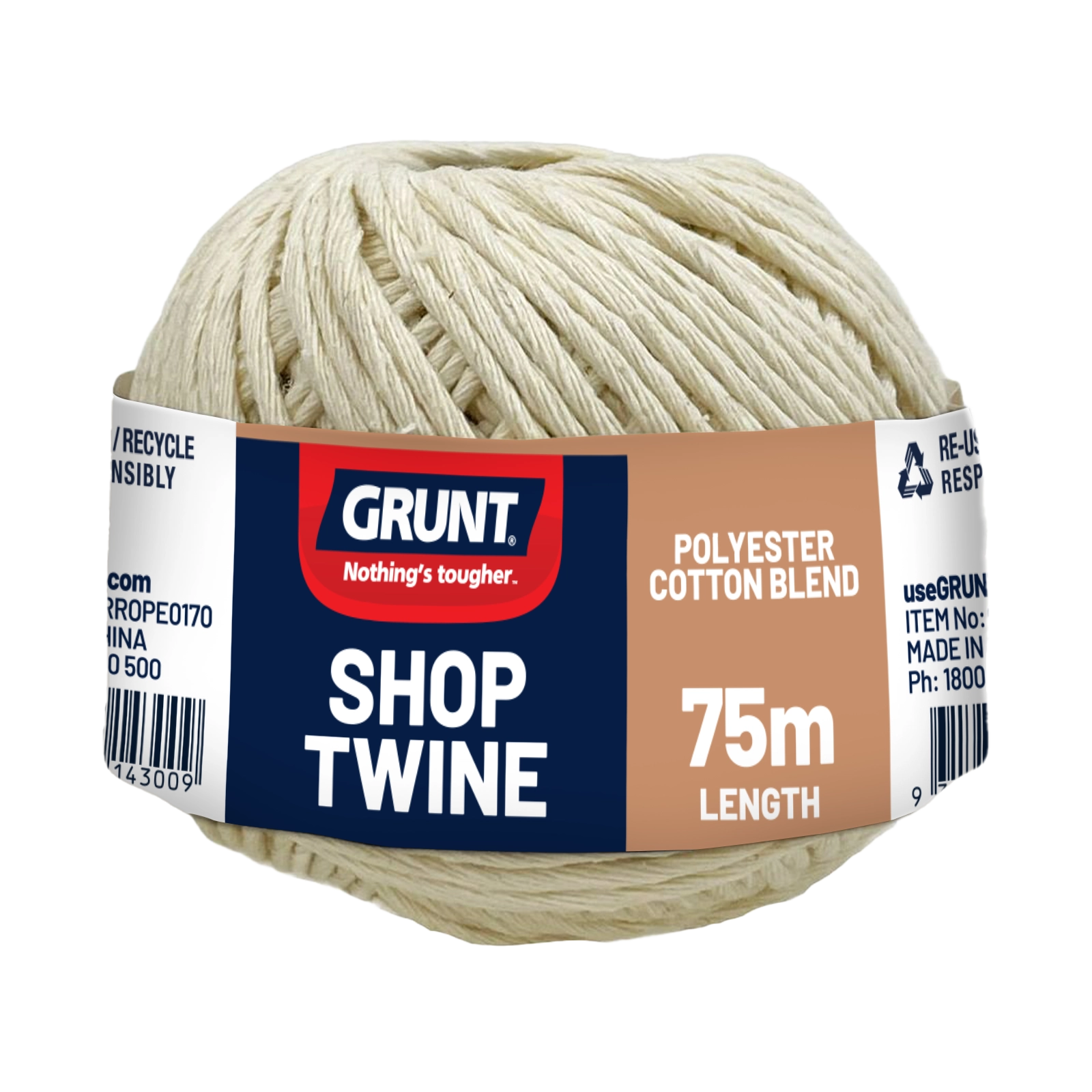 GRUNT 75m Natural Fibre Cotton Shop Twine – soft, biodegradable cotton twine for packaging, tying, crafts, and garden use. Eco-friendly and versatile. Available at Bunnings AU and NZ.