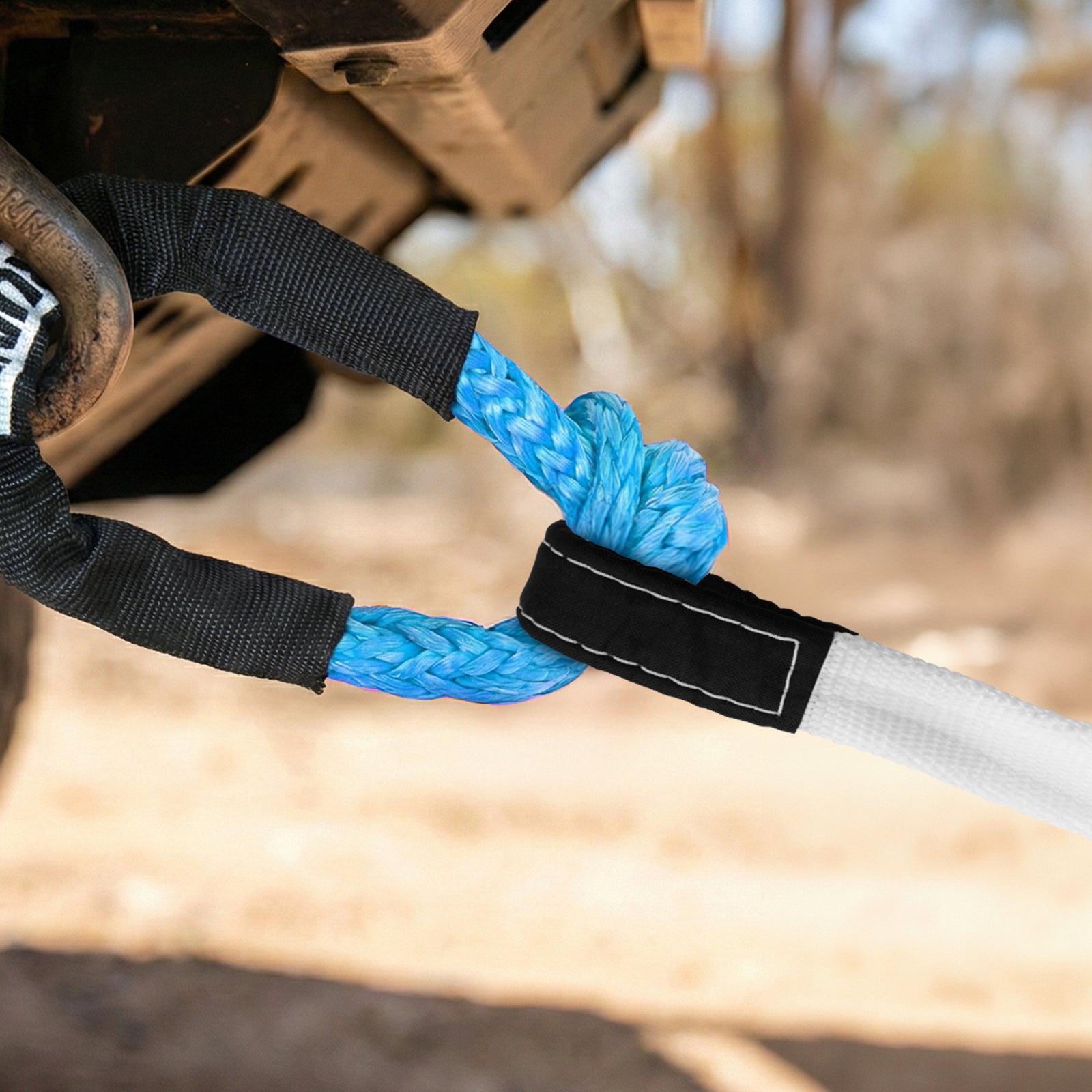 GRUNT 75mm x 9m Cream Nylon Snatch Recovery Strap – 8000kg break strength kinetic recovery strap for 4WD and off-road vehicle recovery. Stretch-absorbing nylon for safe, controlled extraction. Available at Bunnings AU and NZ.
