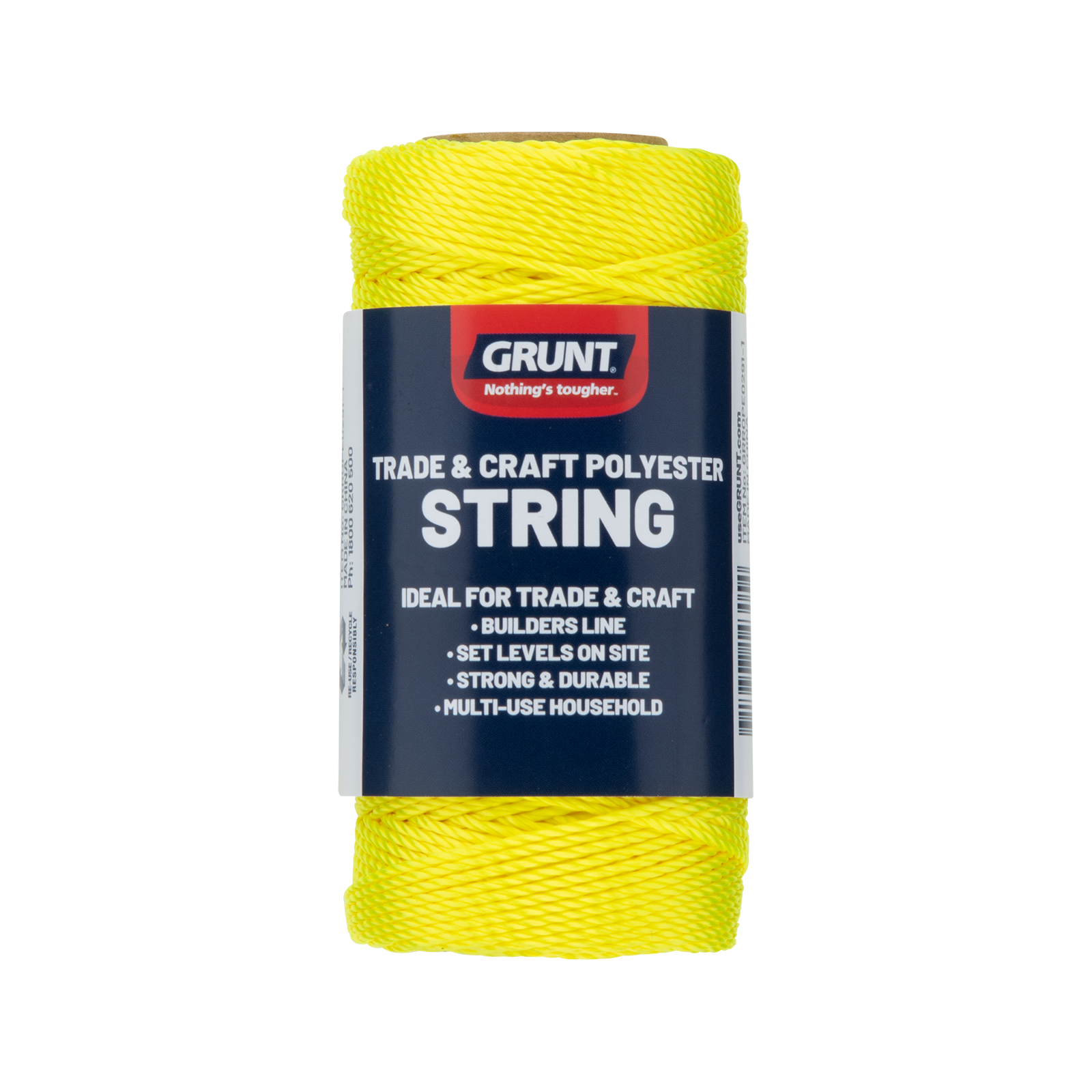 GRUNT 80m Multicolour Universal Polyester Line – long-run versatile polyester string line for builders layout, marking, crafts, and general outdoor use. UV-resistant and colour-coded for easy identification. Available at Bunnings AU and NZ.