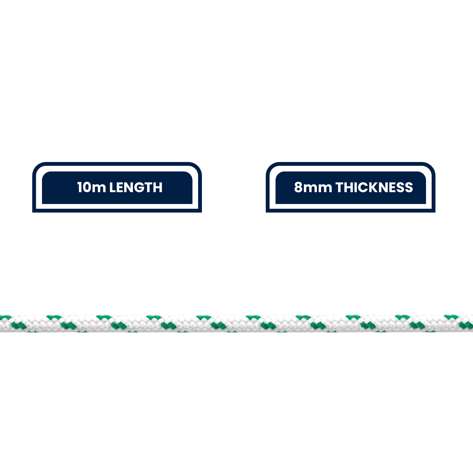 GRUNT 8mm x 10m White and Green Outdoor Rope – strong twisted rope for tying, bundling, and securing loads outdoors. Ideal for DIY and tradie use. Available at Bunnings AU and NZ.