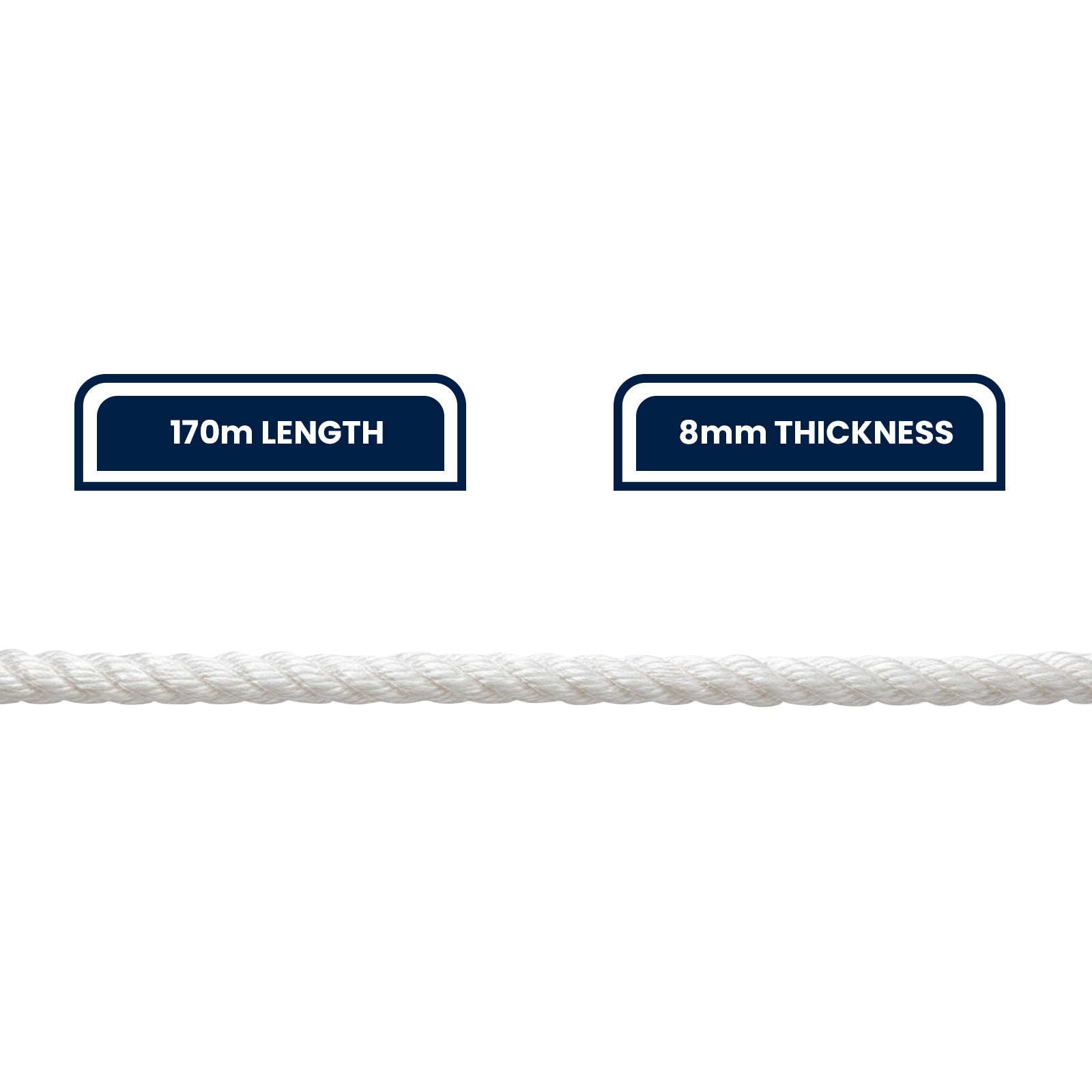 GRUNT 8mm x 170m White Super Silver Rope – heavy-duty bulk reel of UV-stable polypropylene rope for construction, fencing, and outdoor commercial applications. High tensile strength for demanding jobs. Available at Bunnings AU.