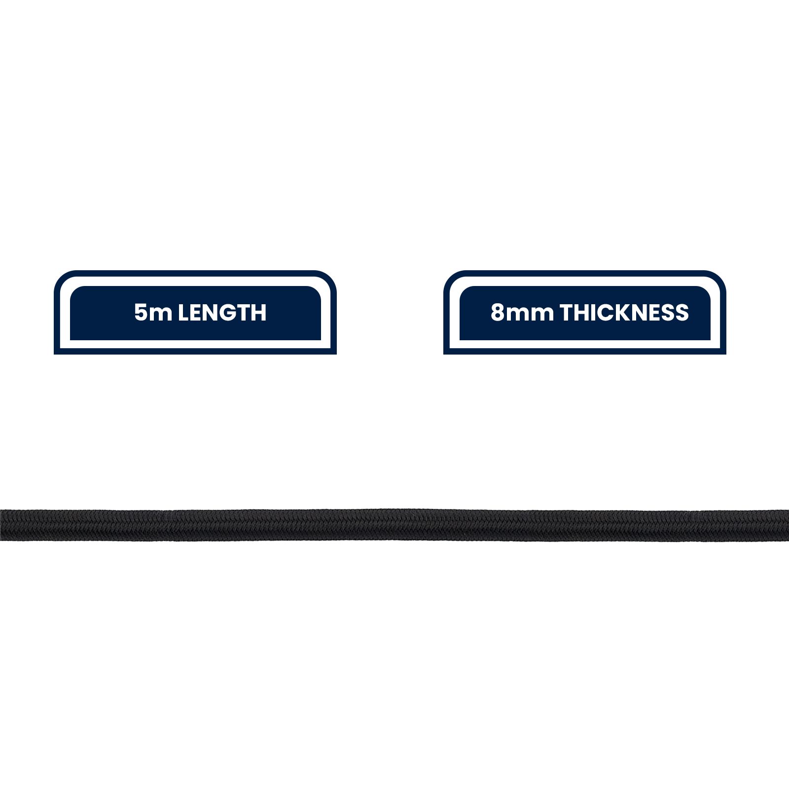 GRUNT 8mm x 5m Black Shock Cord – thick elastic shock cord for heavy-duty securing, boat canvas, and outdoor applications. High-stretch natural rubber core with braided cover. Available at Bunnings AU and NZ.