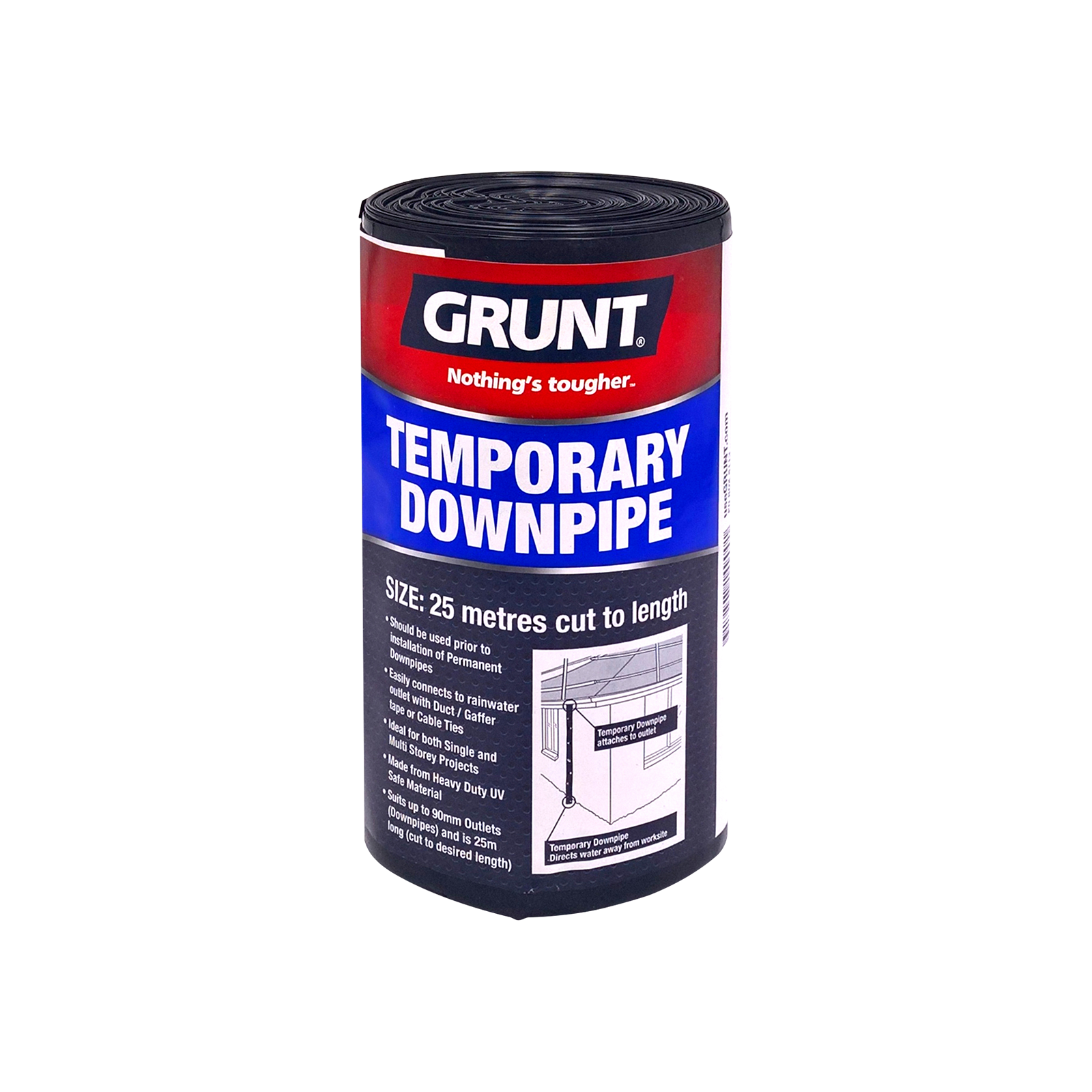 Grunt 90mm x 25m Black Temporary 100um Polyethylene Downpipe Roll
