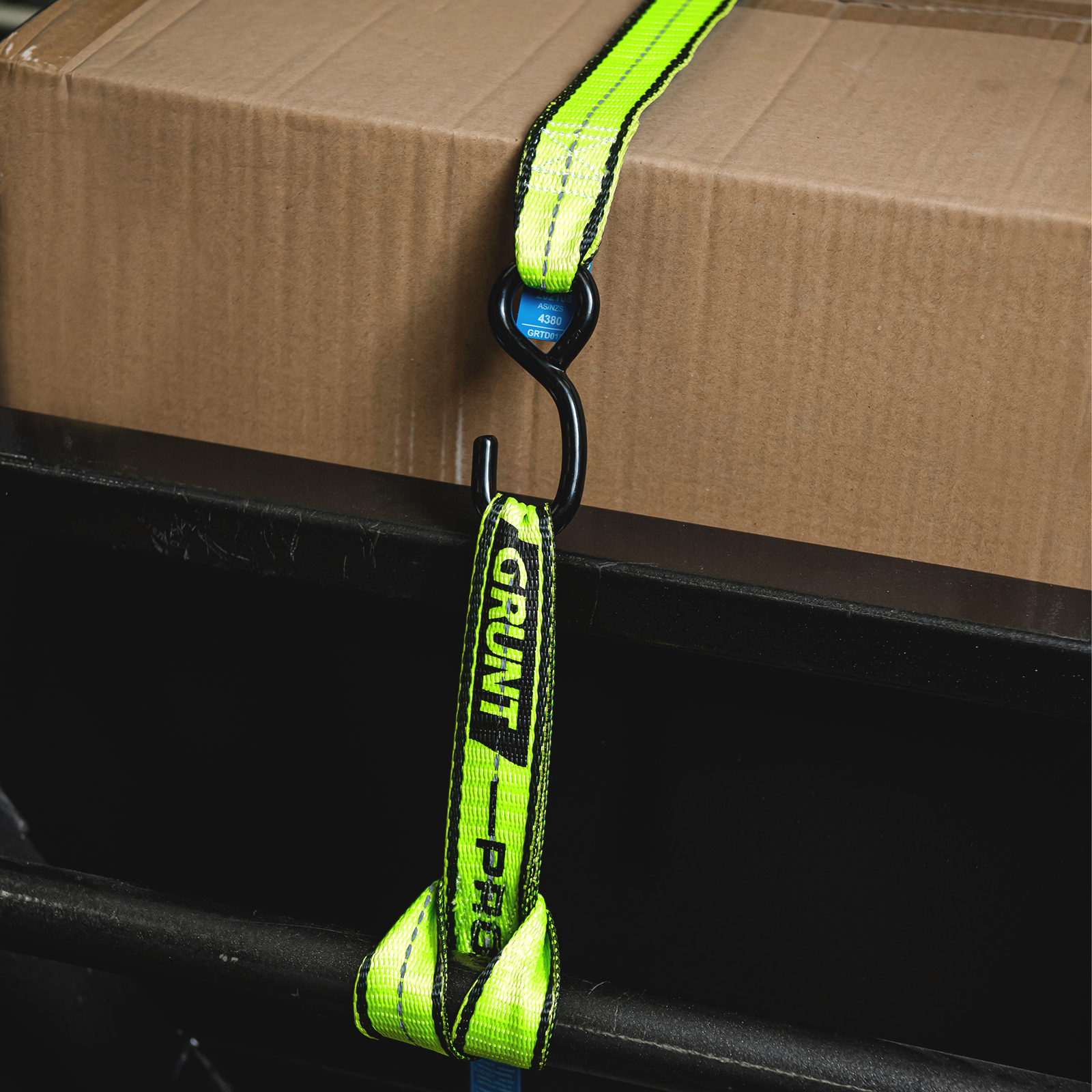GRUNT Pro 25mm x 30cm Soft Reflecta Loop 2-Pack – reflective soft loop tie-down anchor straps for motorcycles, bikes, and delicate vehicle securing. Protects paintwork from damage. Available at Bunnings AU and NZ.
