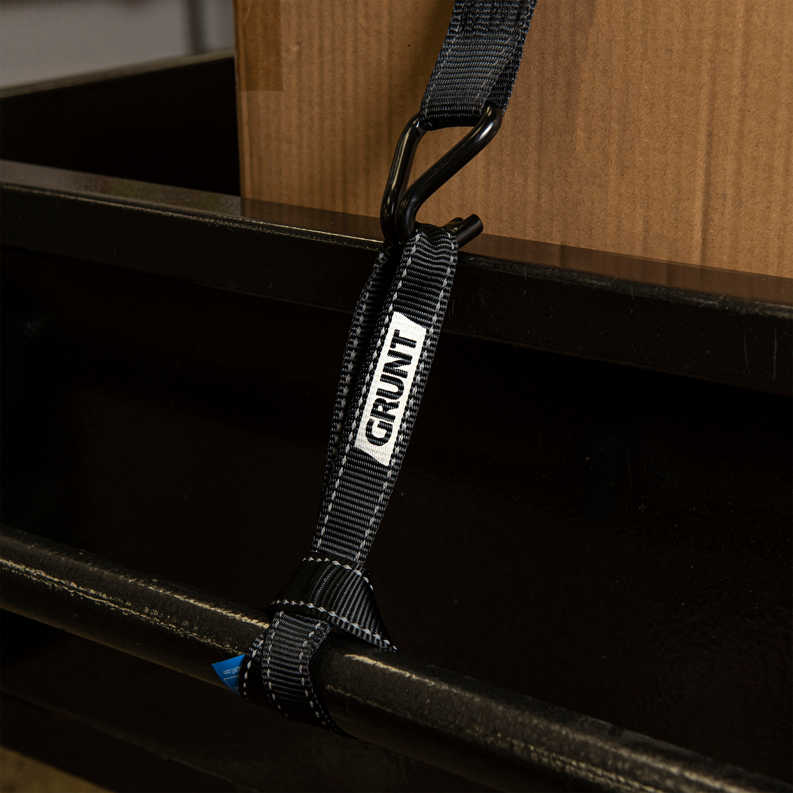 GRUNT Pro 25mm x 4m Black Ratchet Tie Down Straps 4-Pack – professional value 4-pack of ratchet straps for securing bikes, light cargo, and equipment on trailers. Reliable and compact. Available at Bunnings NZ.